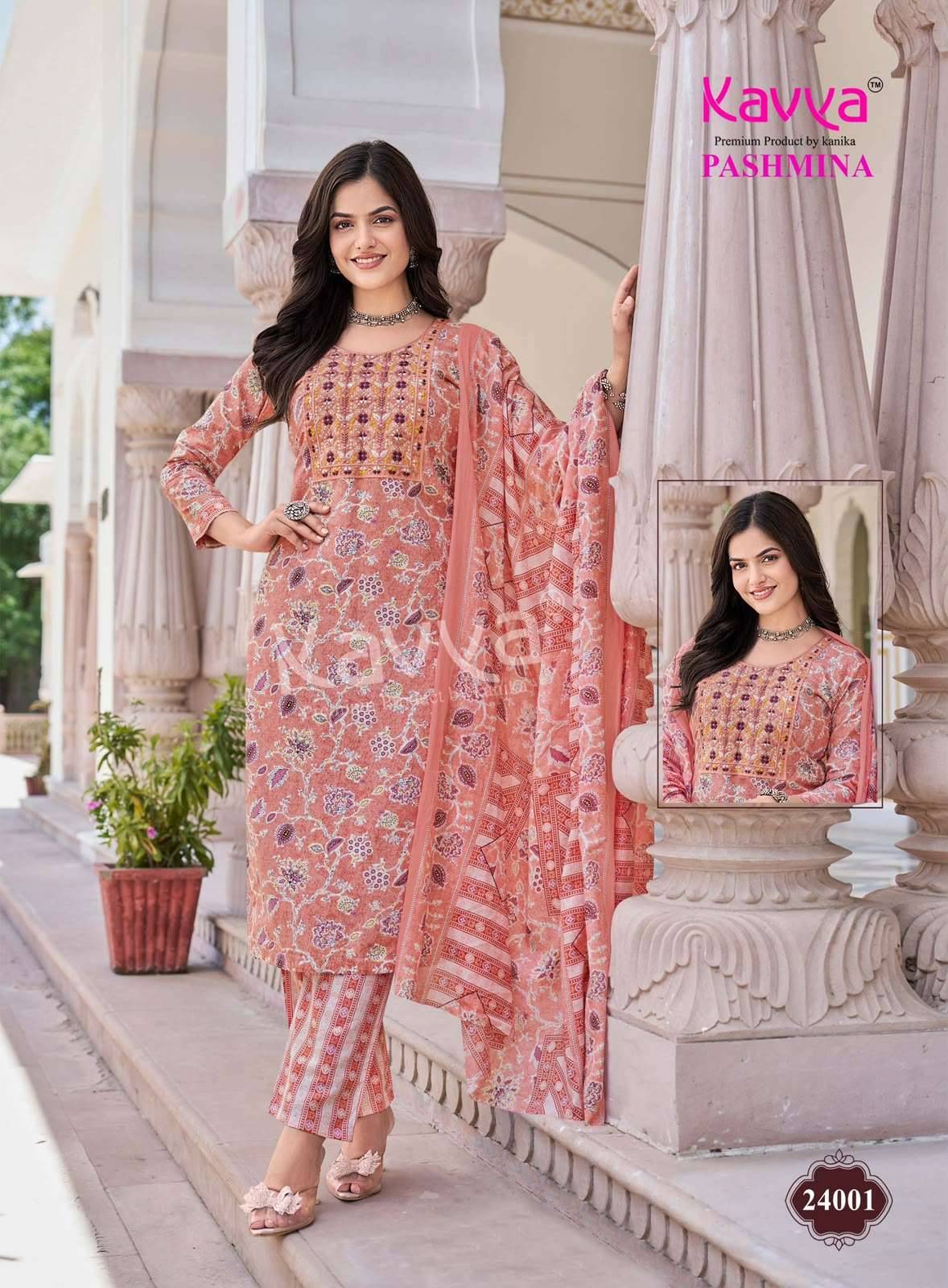 Kavya Pashmina Vol 24 Premium Cotton 3 Pec Set _ Surat Wholesale Market 10 Pcs Catalog 