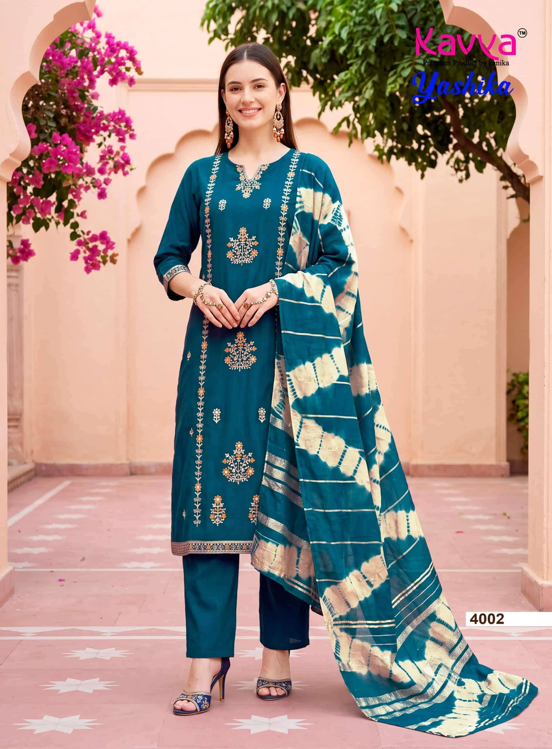 Kavya Yashika Vol 4 Fancy Kurti Pant Dupatta Set 10 Pcs Catalog 