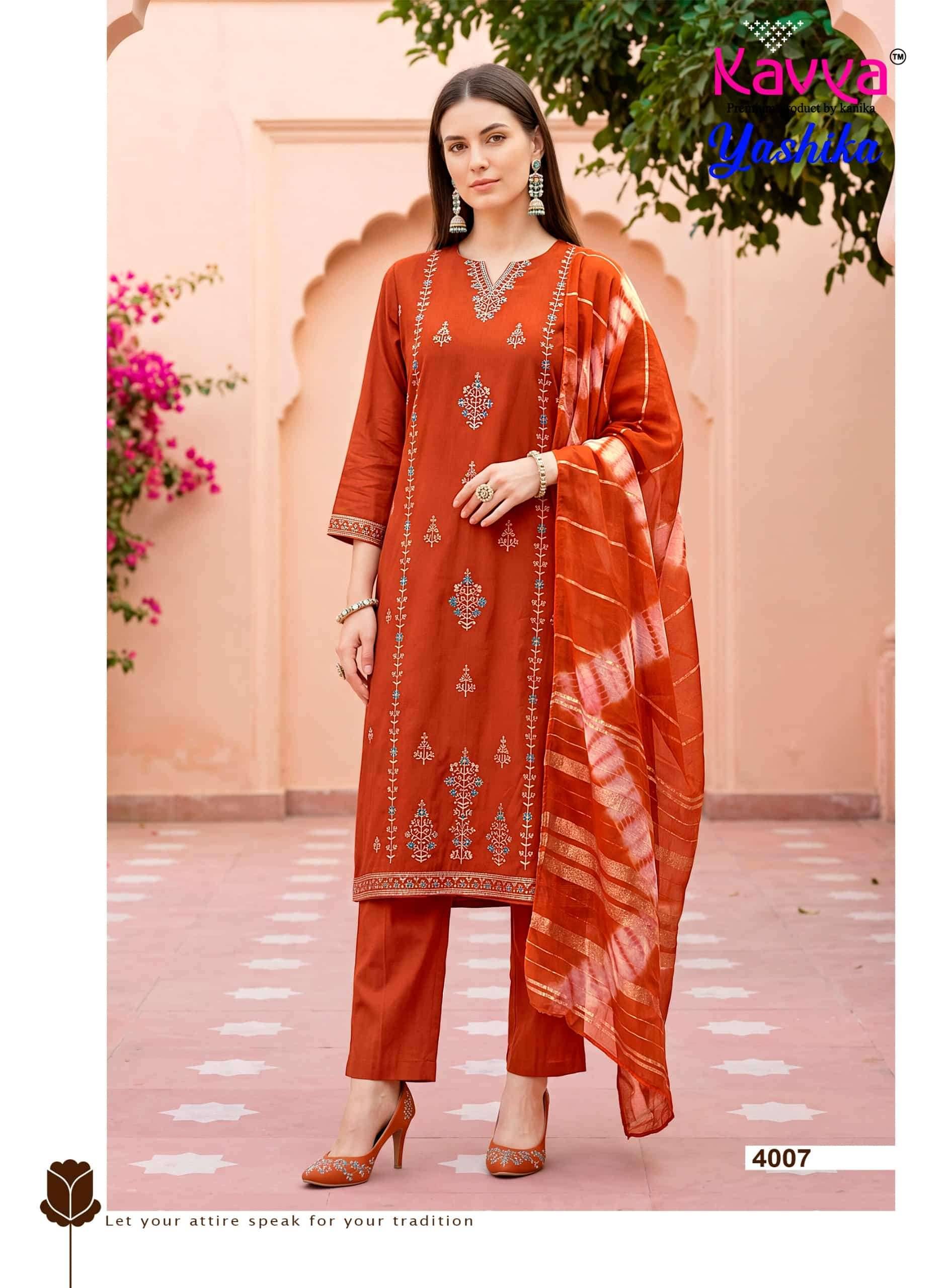 Kavya Yashika Vol 4 Fancy Kurti Pant Dupatta Set 10 Pcs Catalog 
