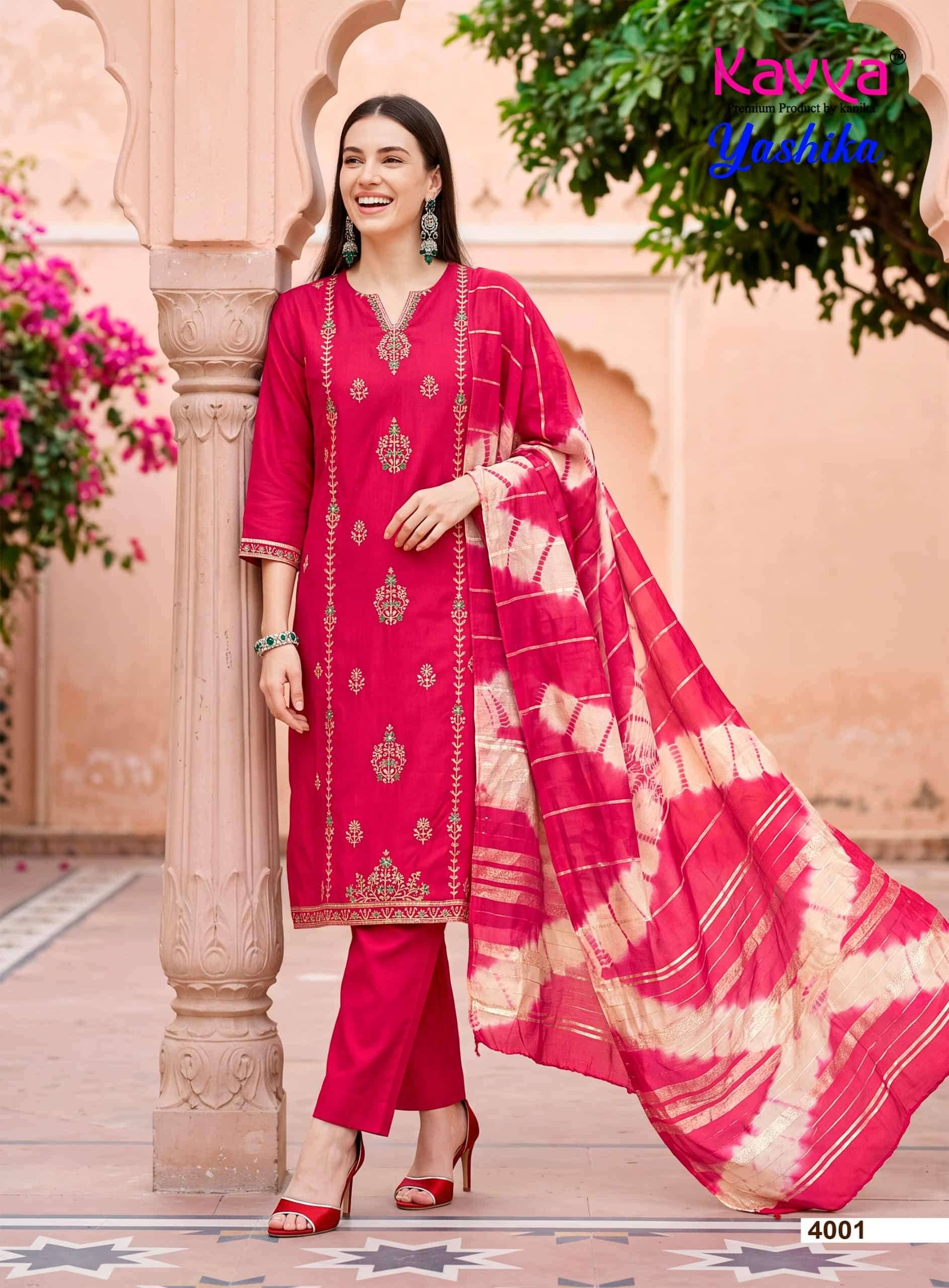Kavya Yashika Vol 4 Fancy Kurti Pant Dupatta Set 10 Pcs Catalog 