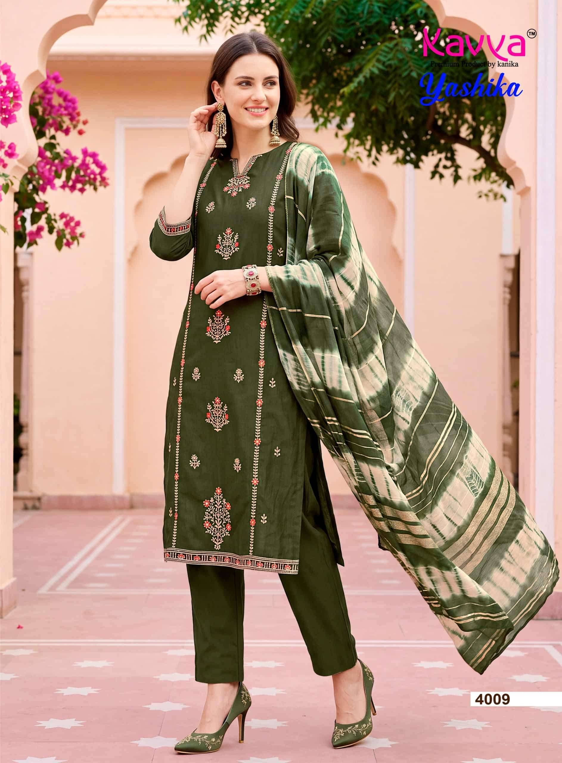 Kavya Yashika Vol 4 Fancy Kurti Pant Dupatta Set 10 Pcs Catalog 