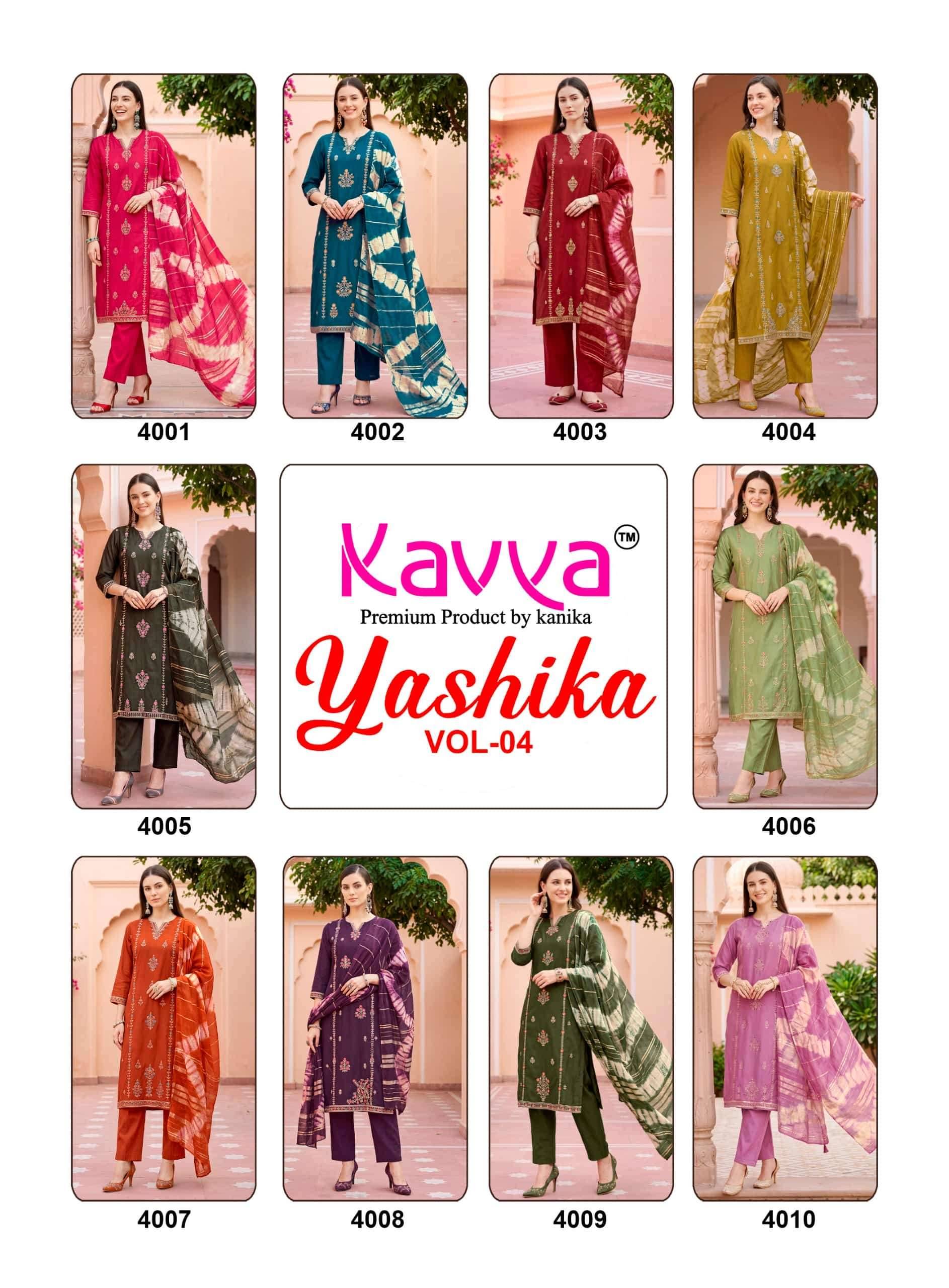 Kavya Yashika Vol 4 Fancy Kurti Pant Dupatta Set 10 Pcs Catalog 