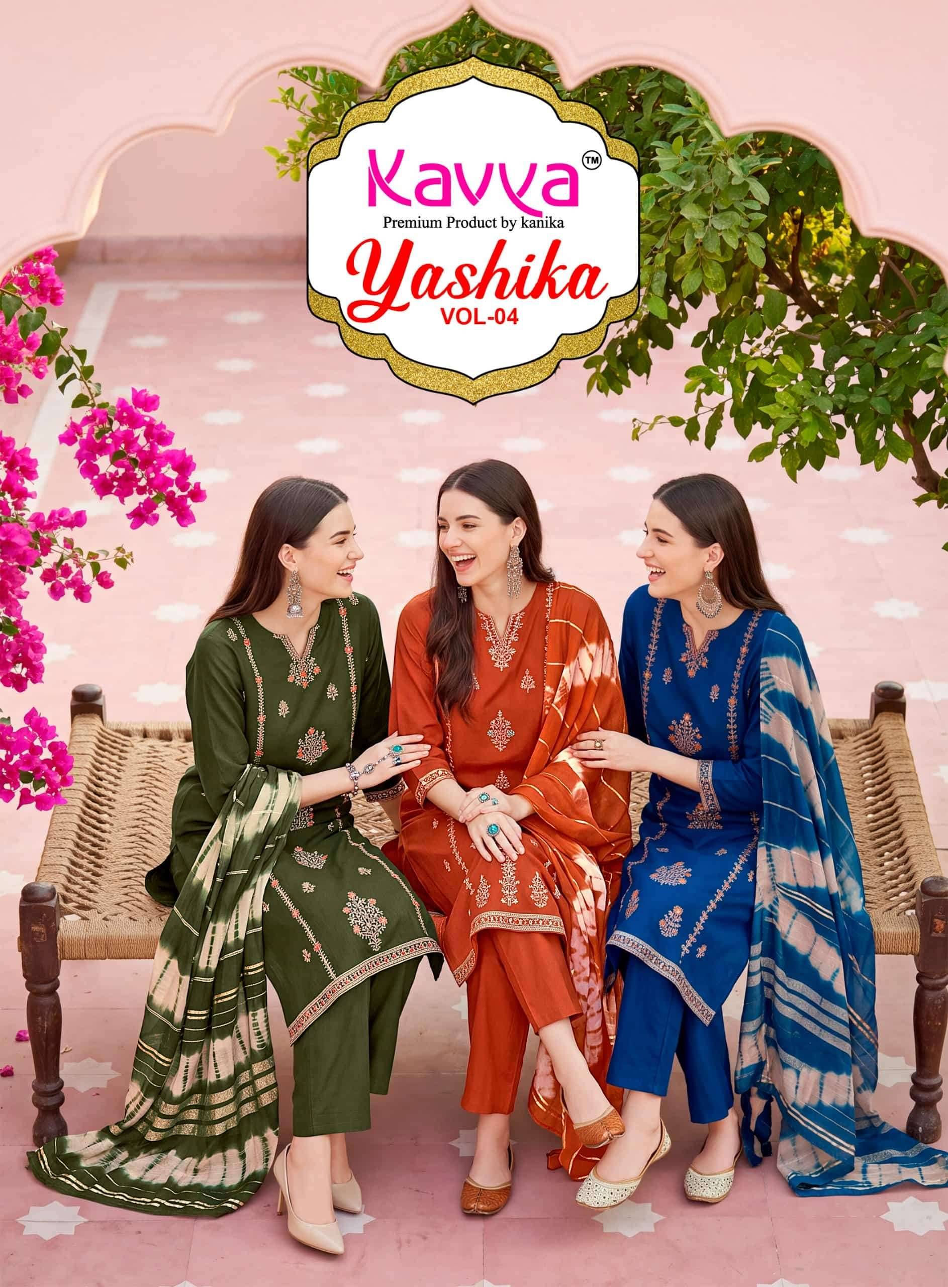 Kavya Yashika Vol 4 Fancy Kurti Pant Dupatta Set 10 Pcs Catalog 