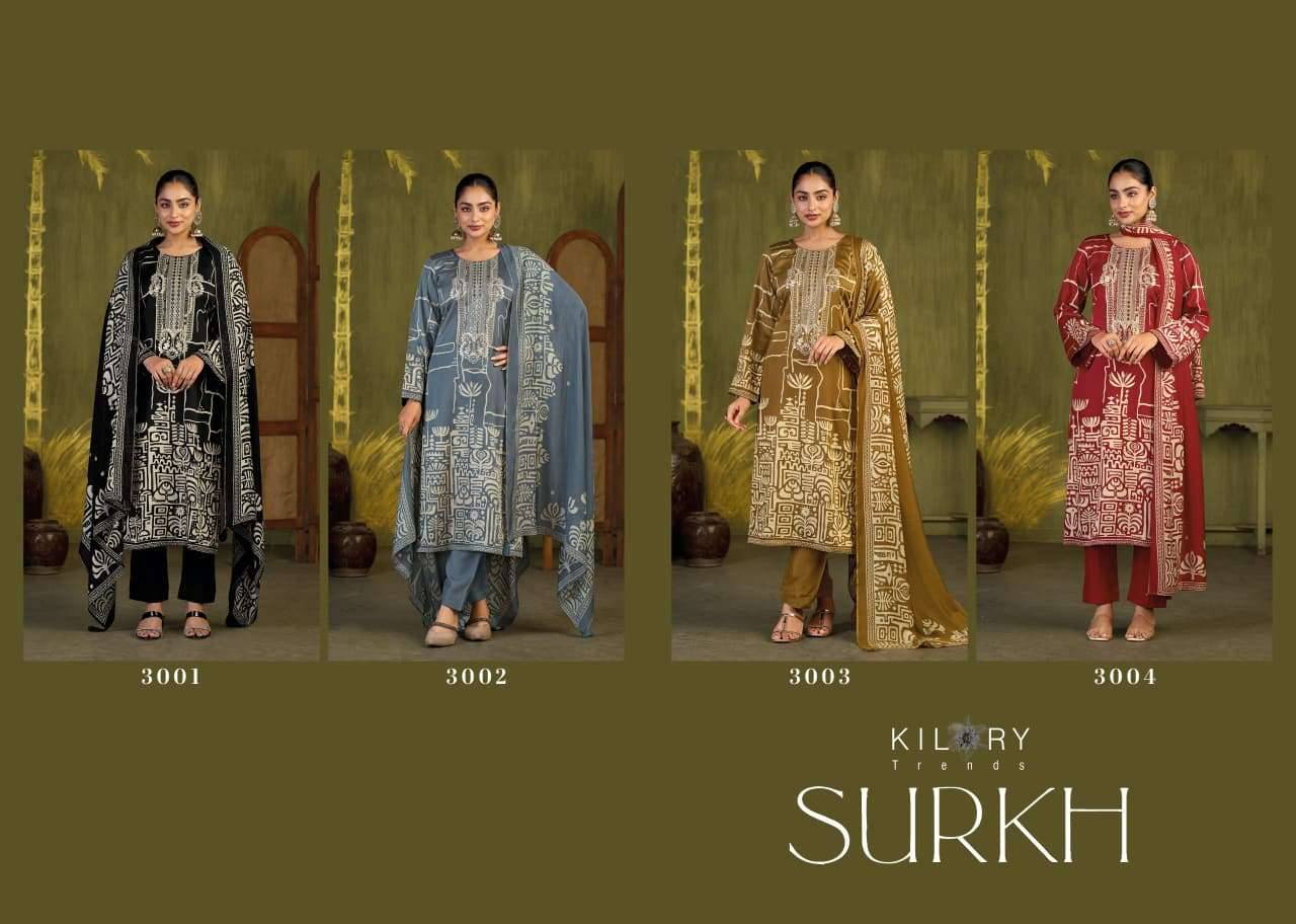 Kilory Surkh Pure Gajji Silk Ladies Salwar Kameez _ Surat Wholesale Market 4 Pcs Catalog 