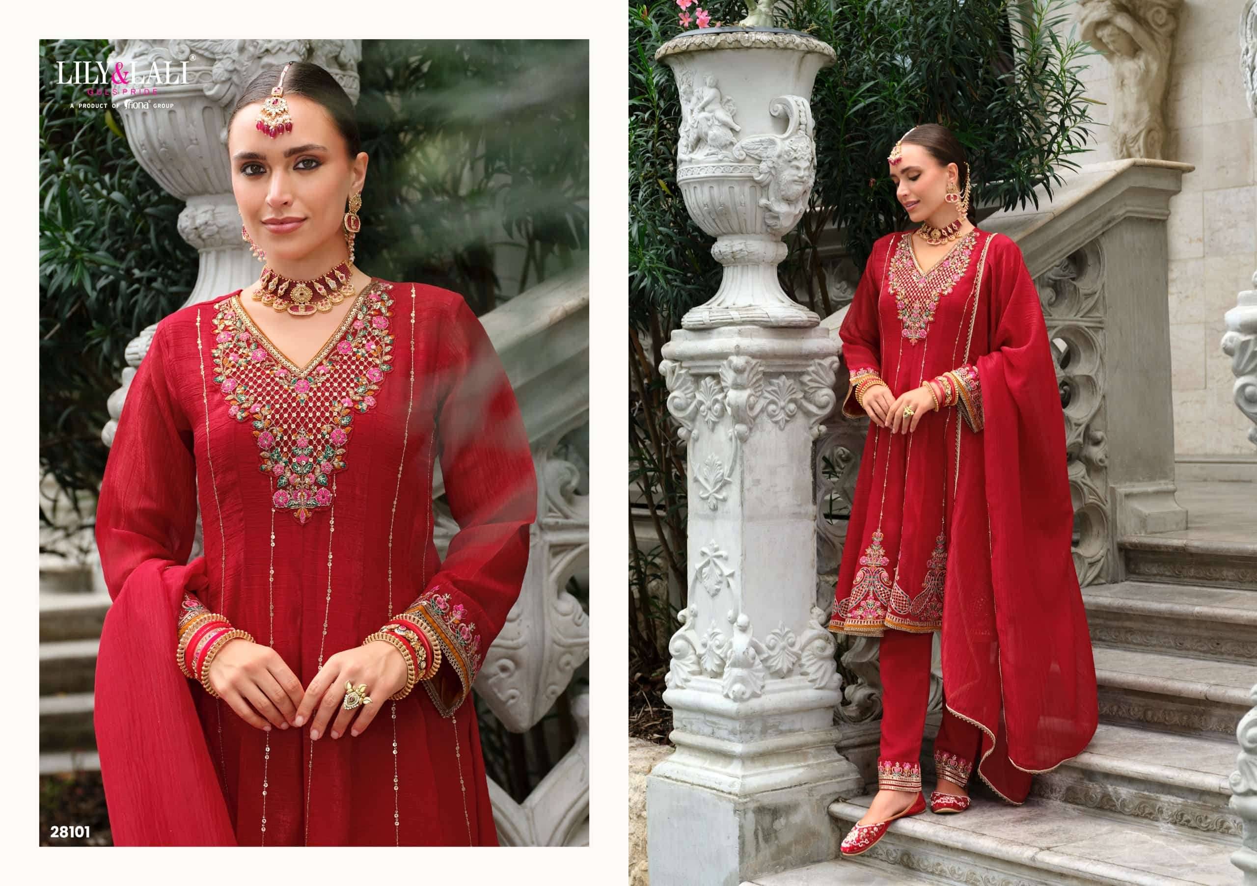 Lily And Lali Karwa Anarkali 2025 Edition Readymade Designer 3 Piece Dress 4 Pcs Catalog 