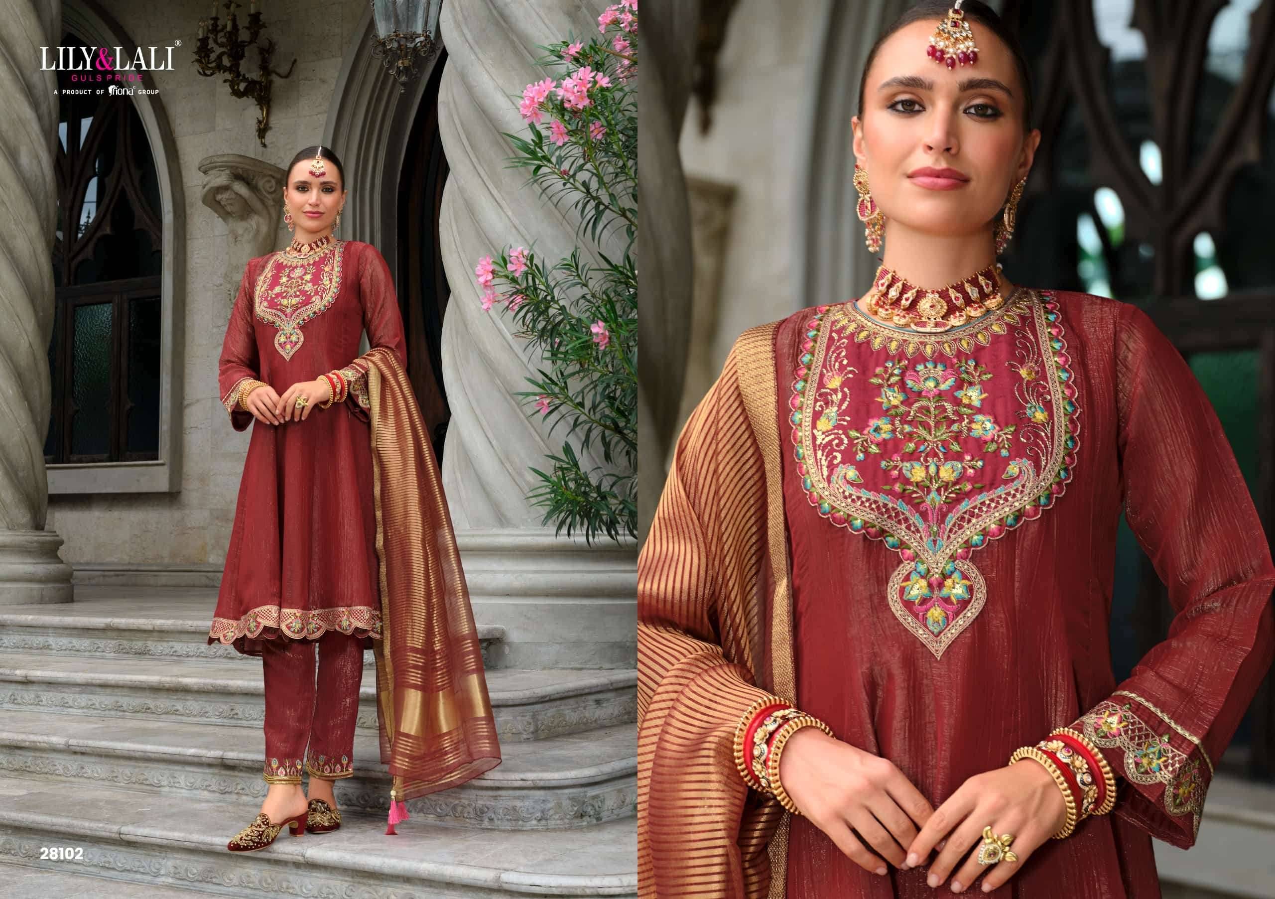 Lily And Lali Karwa Anarkali 2025 Edition Readymade Designer 3 Piece Dress 4 Pcs Catalog 