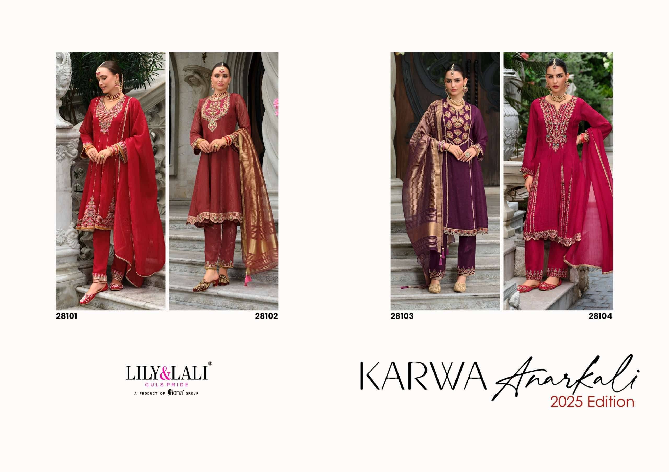 Lily And Lali Karwa Anarkali 2025 Edition Readymade Designer 3 Piece Dress 4 Pcs Catalog 