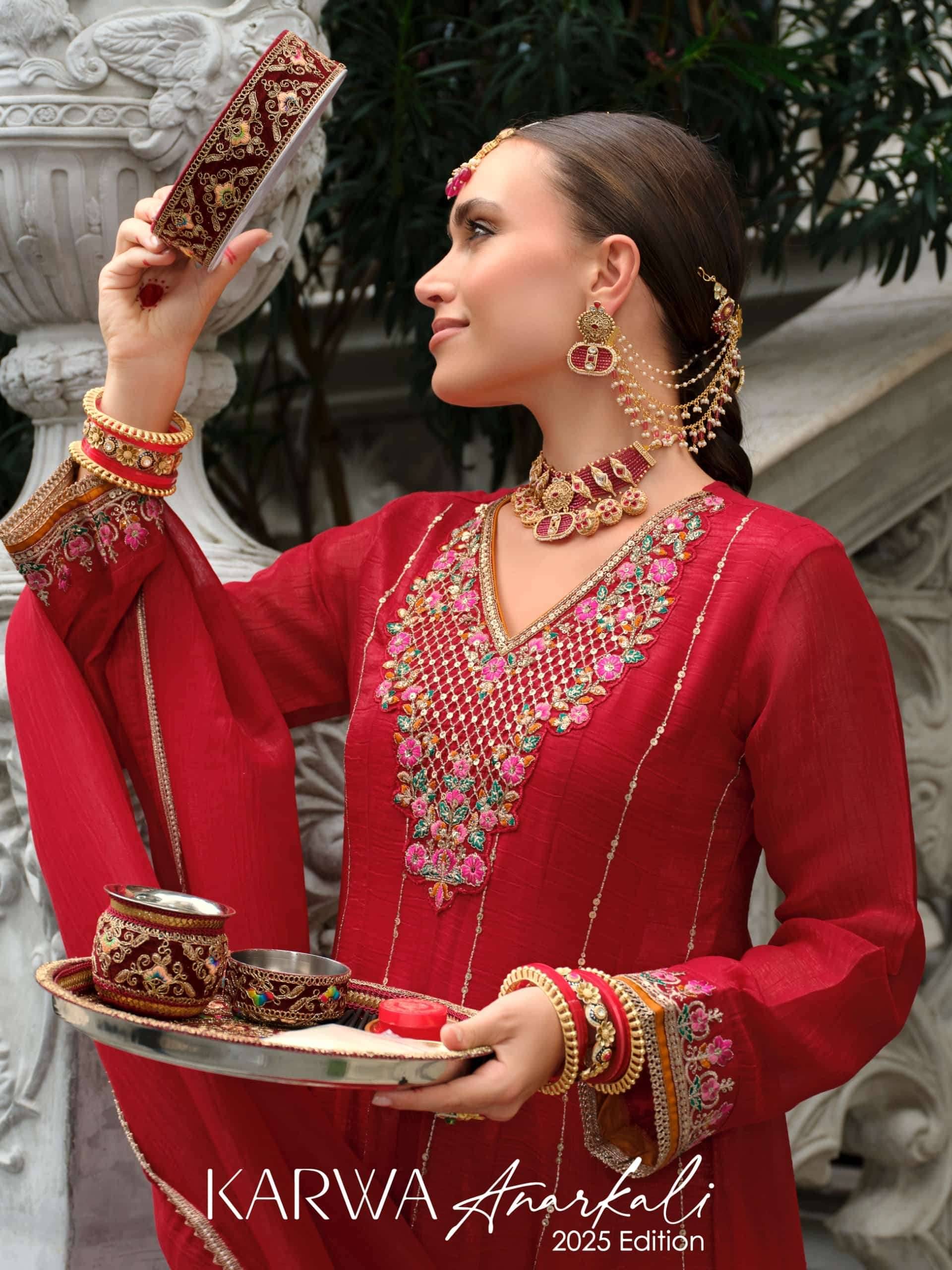 Lily And Lali Karwa Anarkali 2025 Edition Readymade Designer 3 Piece Dress 4 Pcs Catalog 