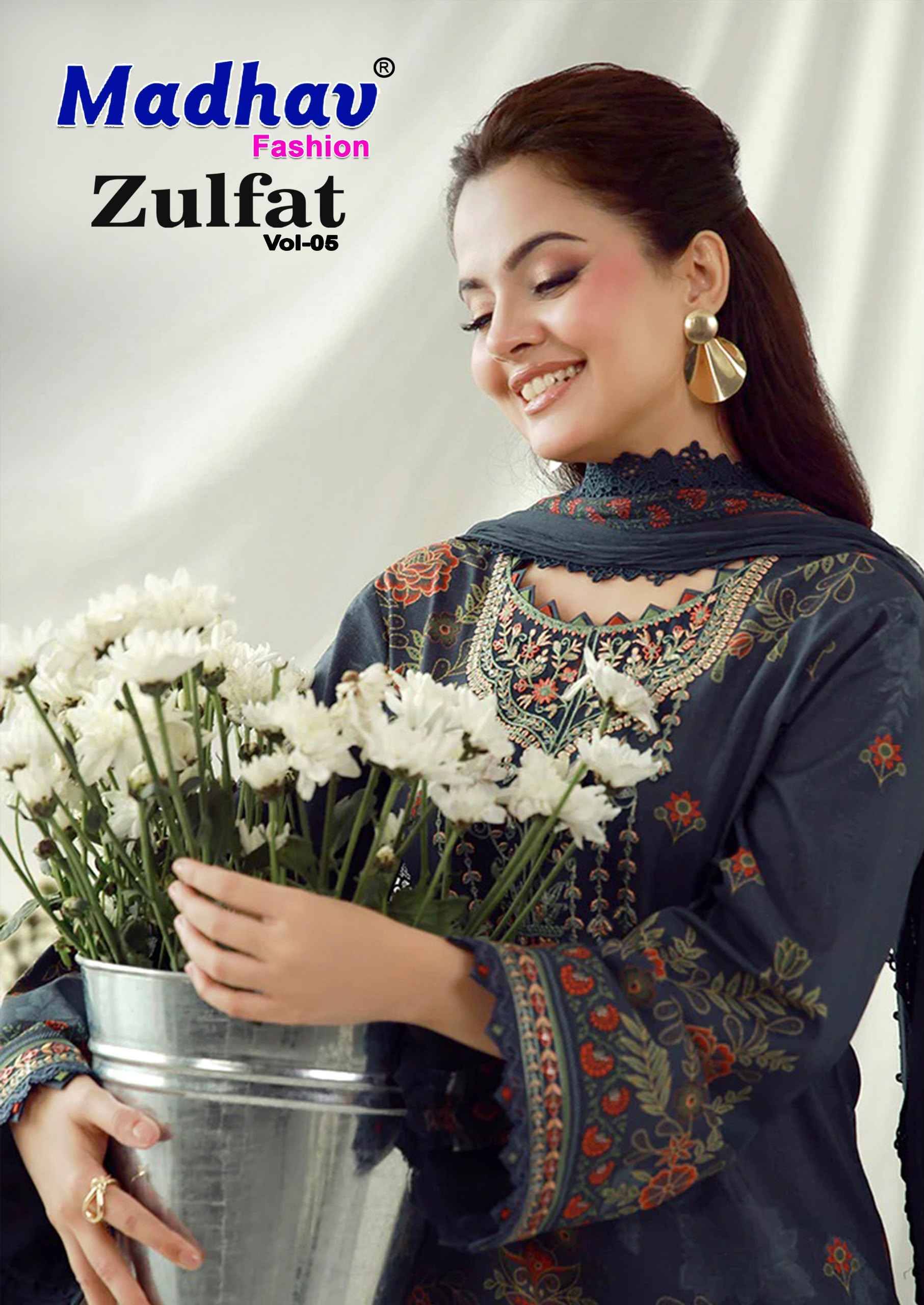 Madhav Fashion Zulfat Vol 5 Lawn Cotton Salwar Kameez _ Surat Wholesale Market 6 Pcs Catalog 