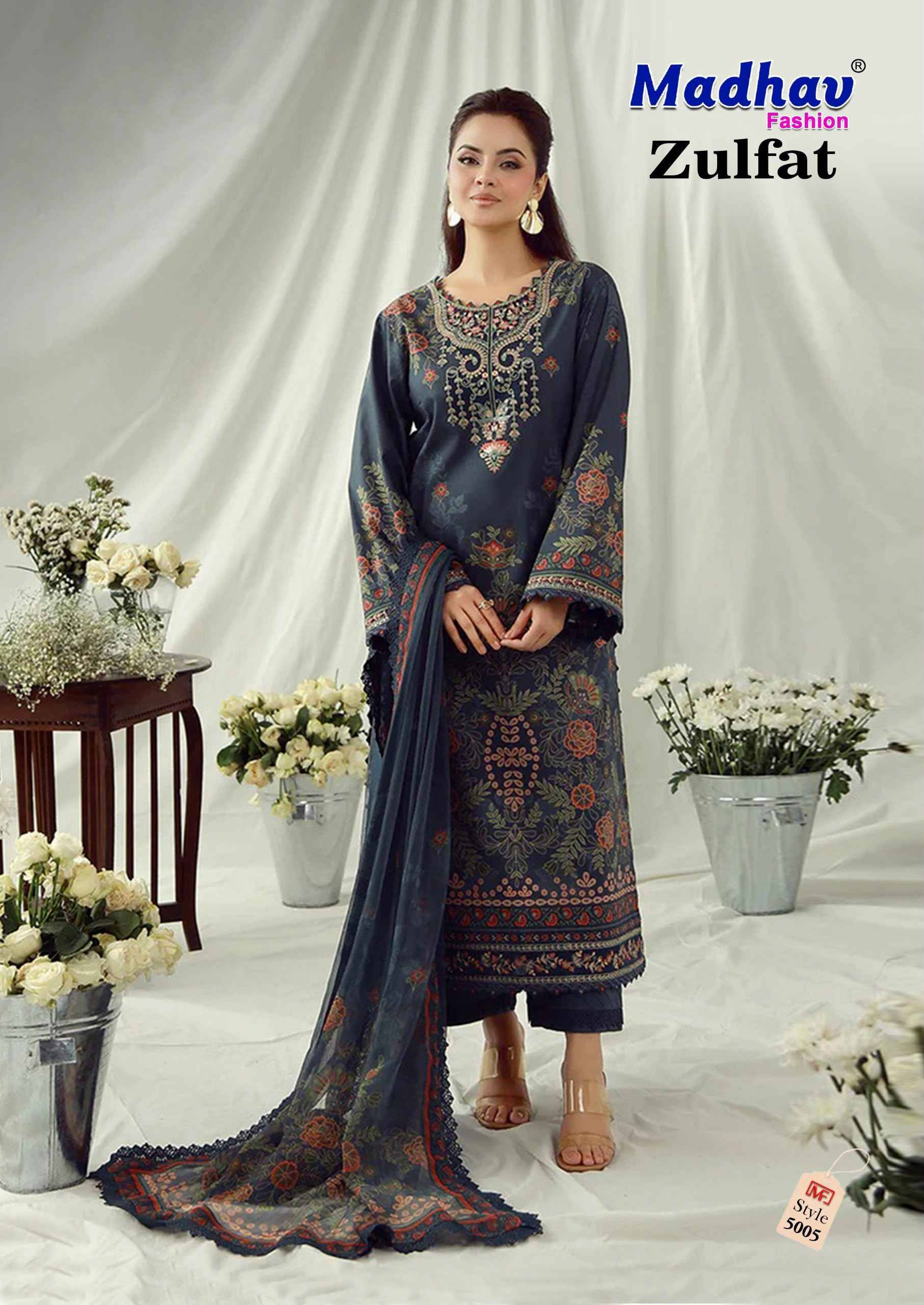 Madhav Fashion Zulfat Vol 5 Lawn Cotton Salwar Kameez _ Surat Wholesale Market 6 Pcs Catalog 