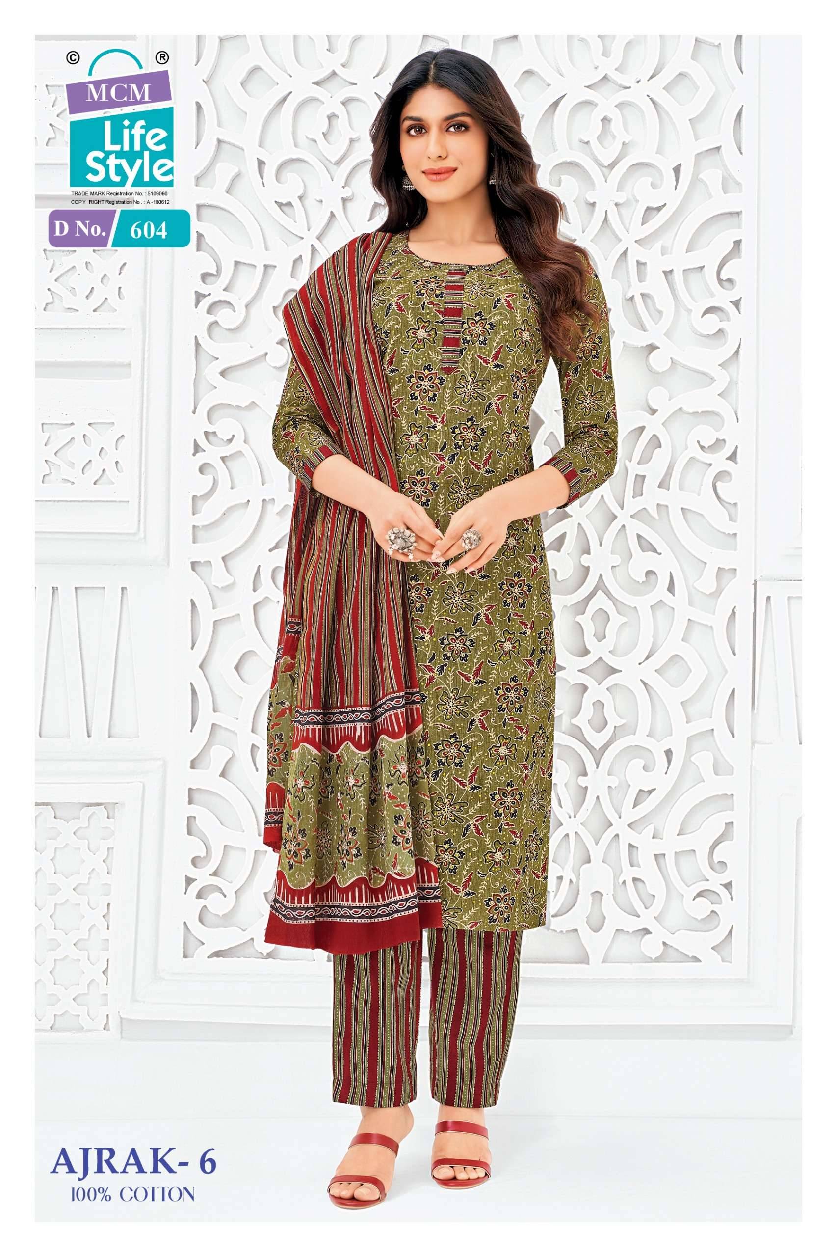 MCM LIFESTYLE AJRAK VOL 6 COTTON PRINT READY MADE LADIES SUIT _ SURAT WHOLESALE MARKET 10 PCS CATALOG 