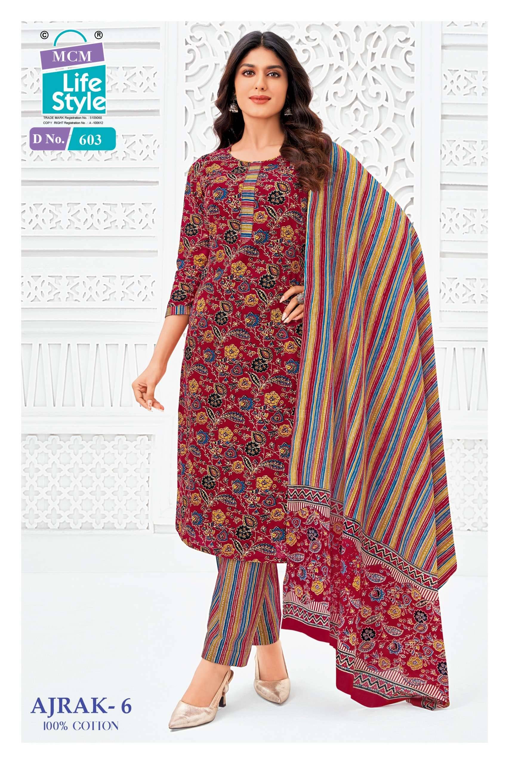 MCM LIFESTYLE AJRAK VOL 6 COTTON PRINT READY MADE LADIES SUIT _ SURAT WHOLESALE MARKET 10 PCS CATALOG 