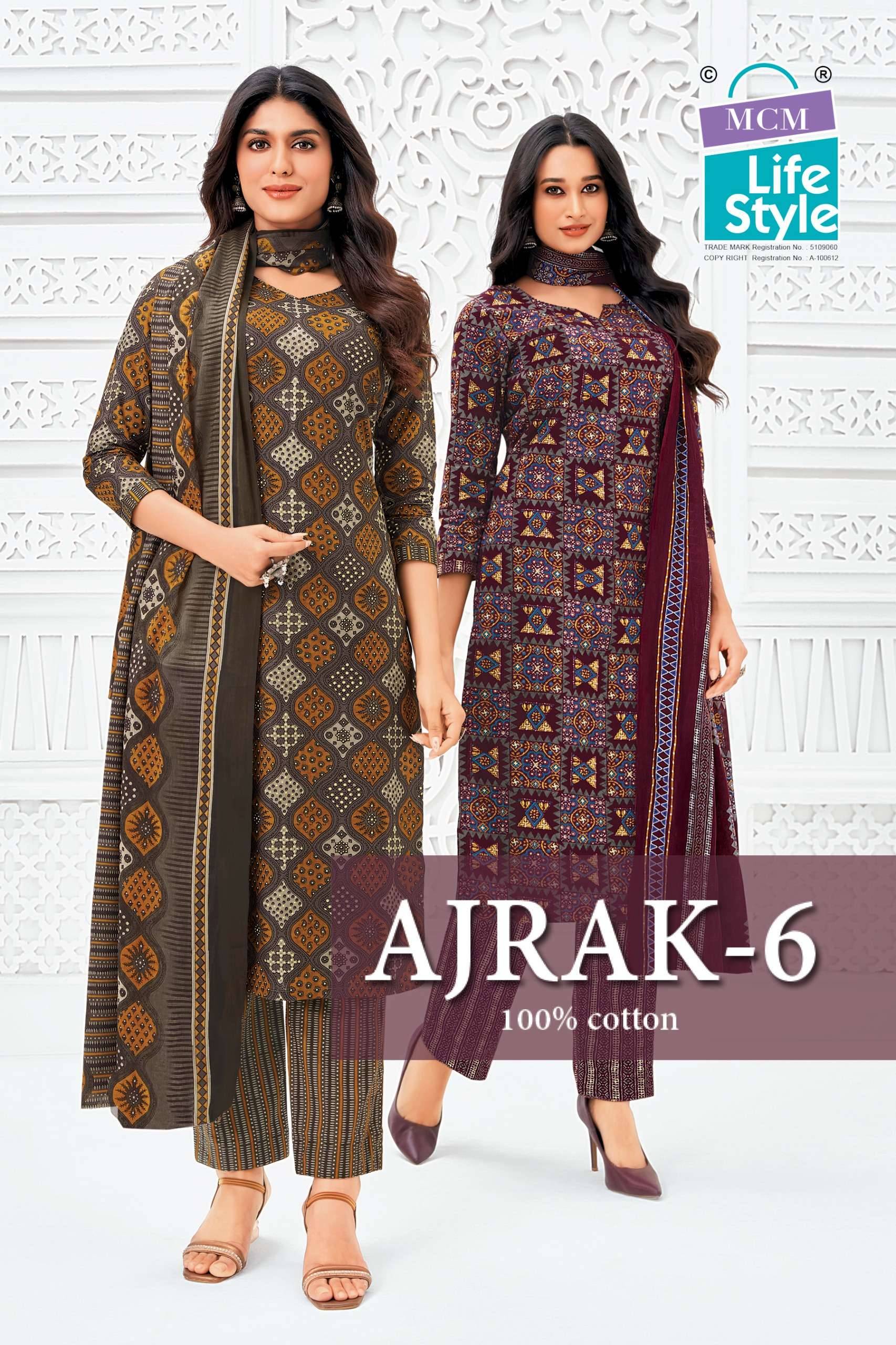 MCM LIFESTYLE AJRAK VOL 6 COTTON PRINT READY MADE LADIES SUIT _ SURAT WHOLESALE MARKET 10 PCS CATALOG 