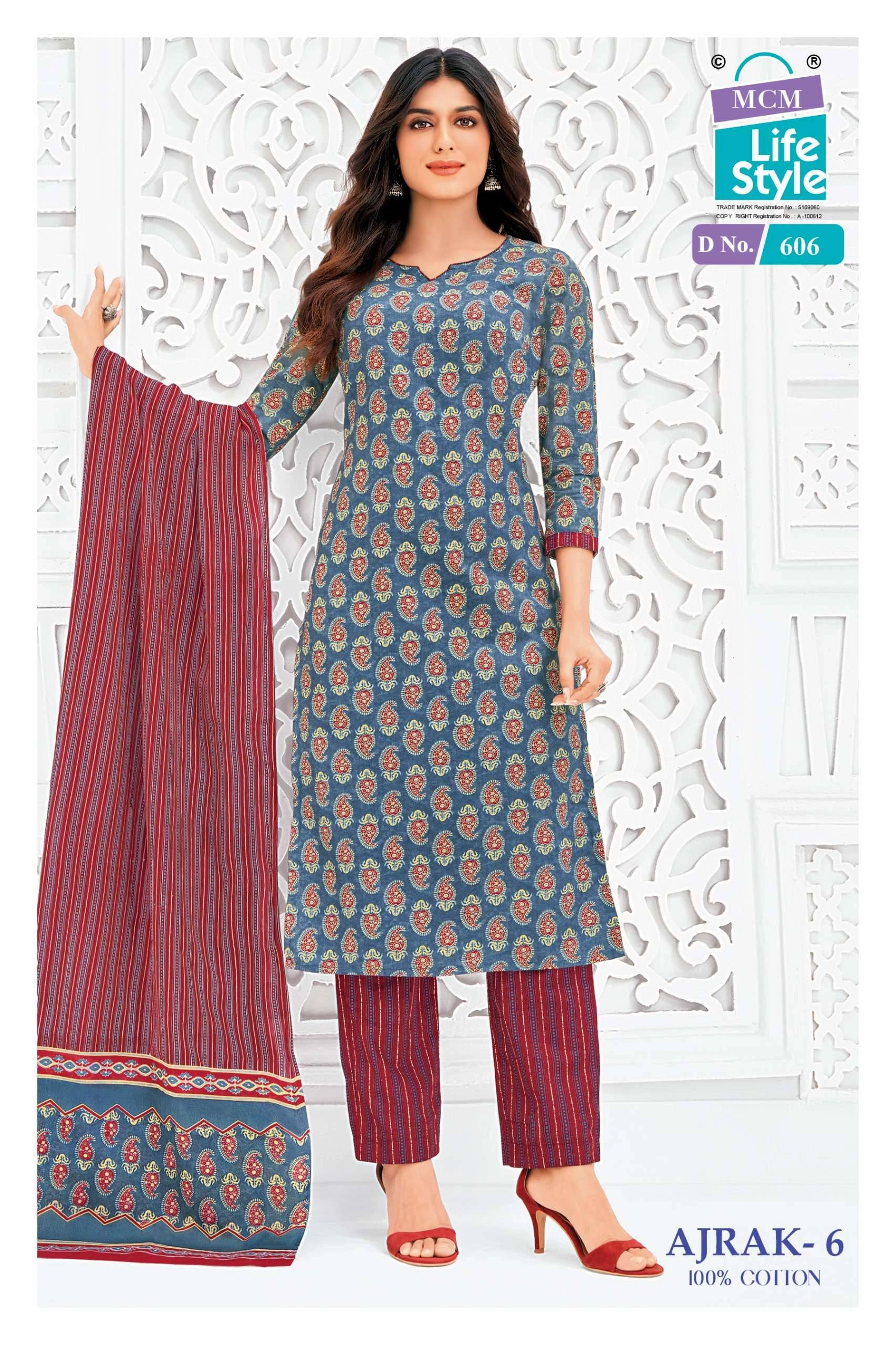 MCM LIFESTYLE AJRAK VOL 6 COTTON PRINT READY MADE LADIES SUIT _ SURAT WHOLESALE MARKET 10 PCS CATALOG 
