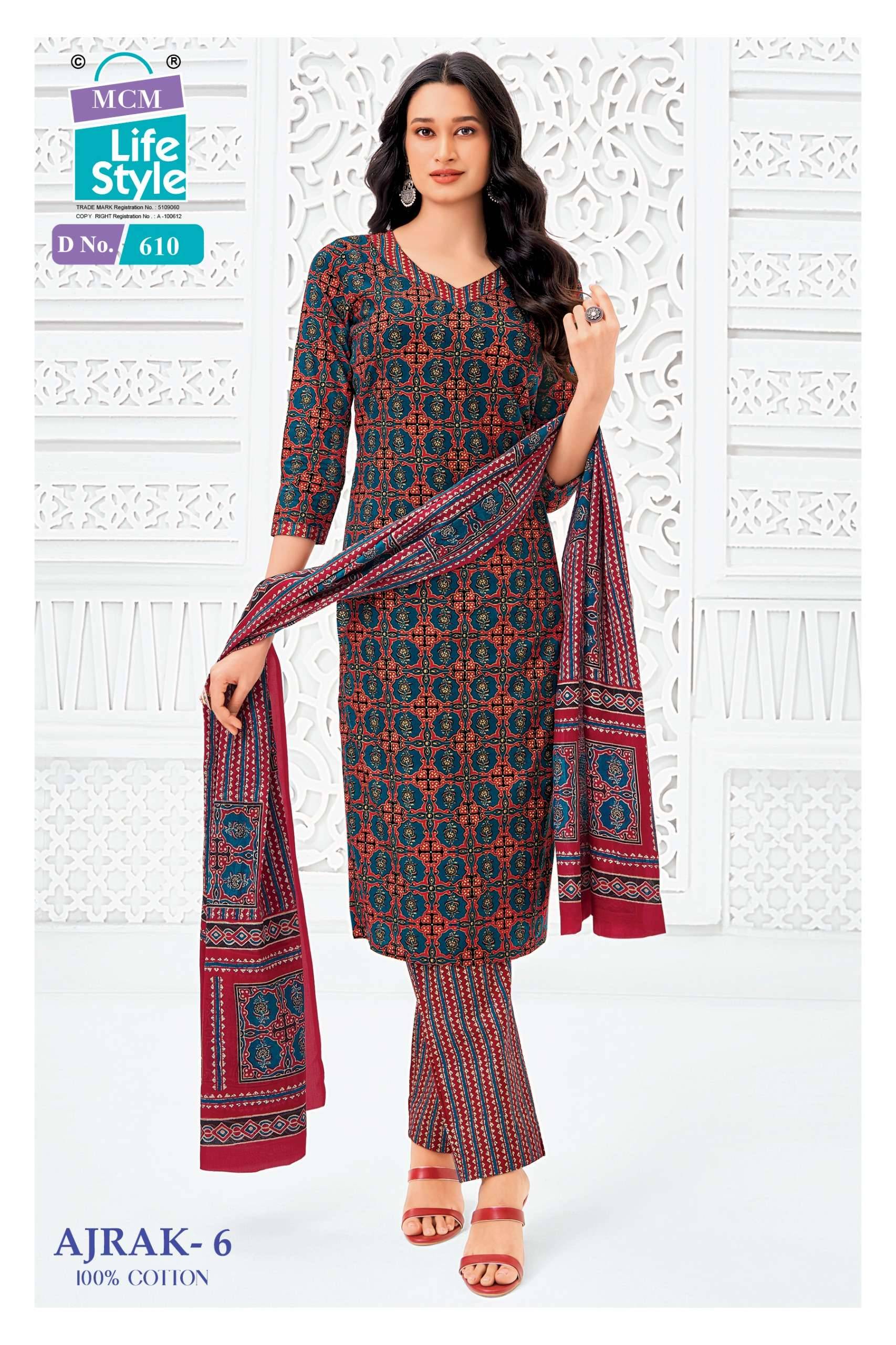 MCM LIFESTYLE AJRAK VOL 6 COTTON PRINT READY MADE LADIES SUIT _ SURAT WHOLESALE MARKET 10 PCS CATALOG 