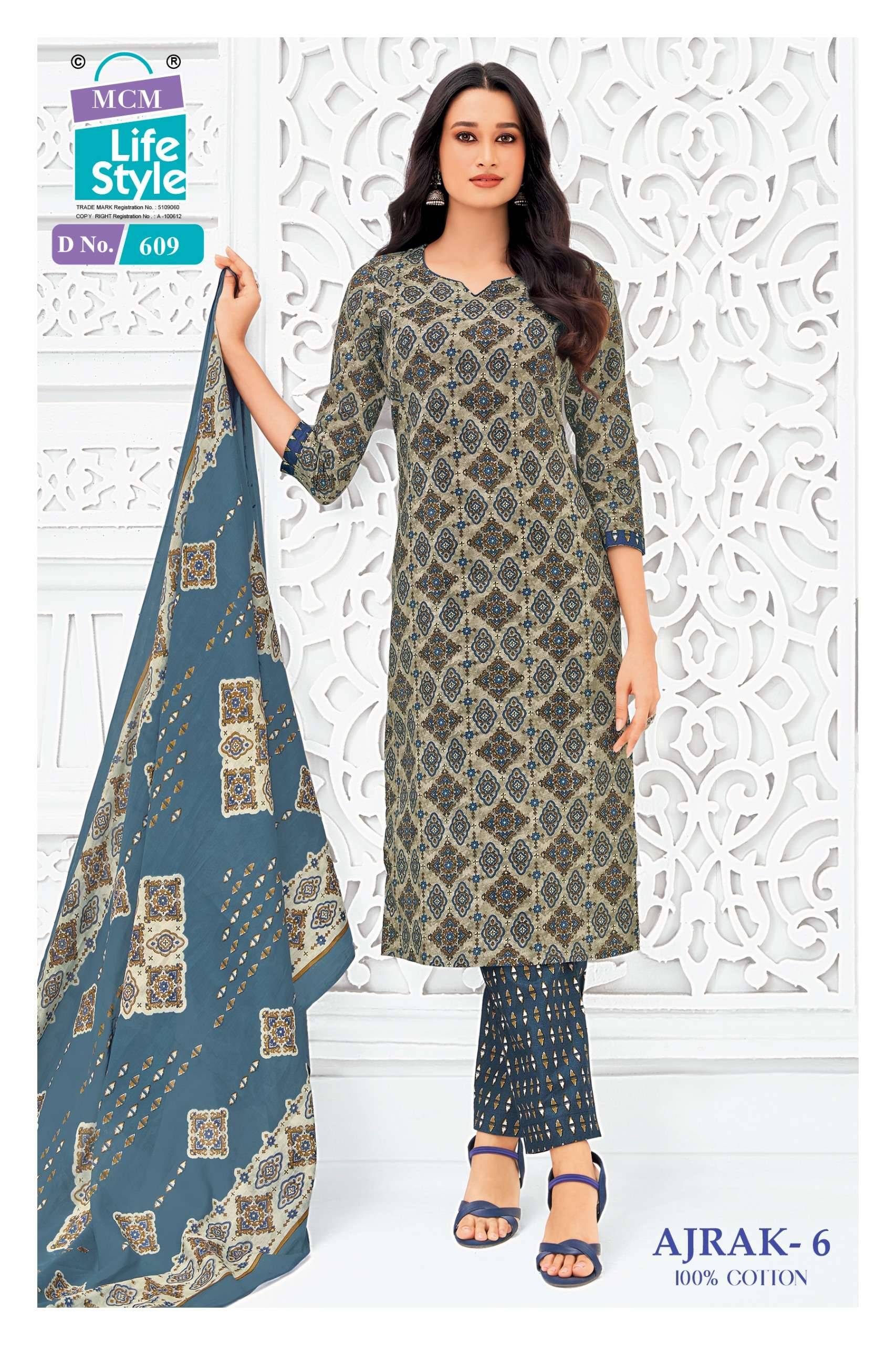 MCM LIFESTYLE AJRAK VOL 6 COTTON PRINT READY MADE LADIES SUIT _ SURAT WHOLESALE MARKET 10 PCS CATALOG 