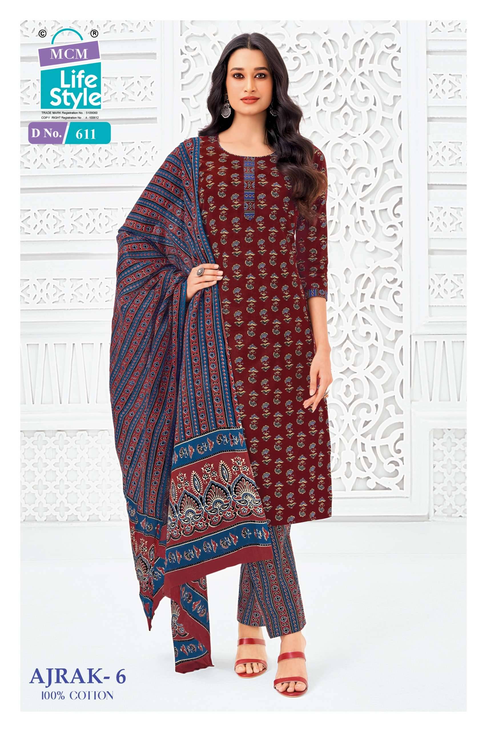 MCM LIFESTYLE AJRAK VOL 6 COTTON PRINT READY MADE LADIES SUIT _ SURAT WHOLESALE MARKET 10 PCS CATALOG 