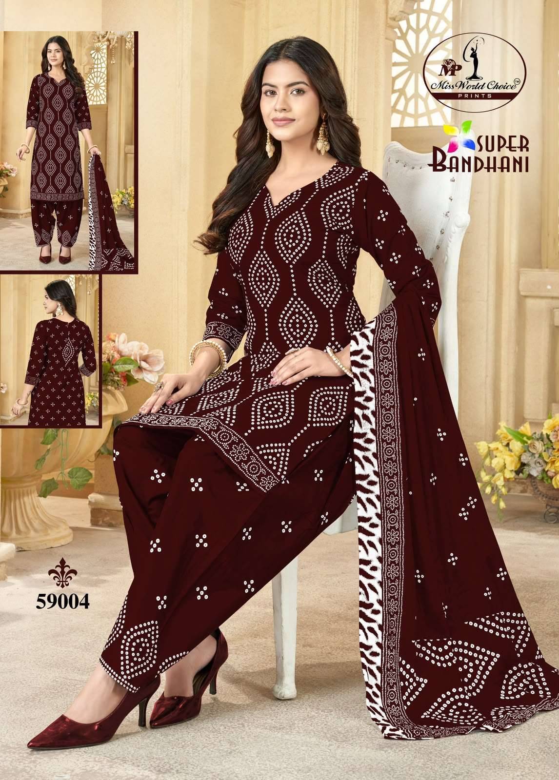 Miss World Choice Super Bandhani Vol 59 Pure Cotton Bandhani Dress Material 10 Pcs Catalog