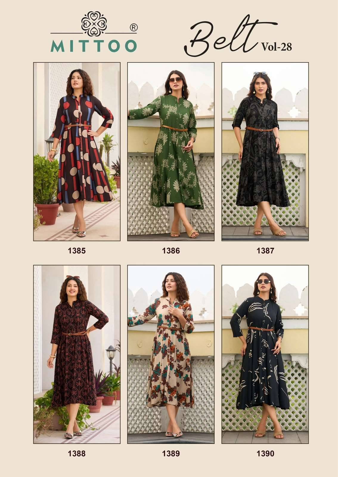 Mittoo Belt Vol 28 Reyon Kurti At Wholesale Price 6 Pcs Catalog