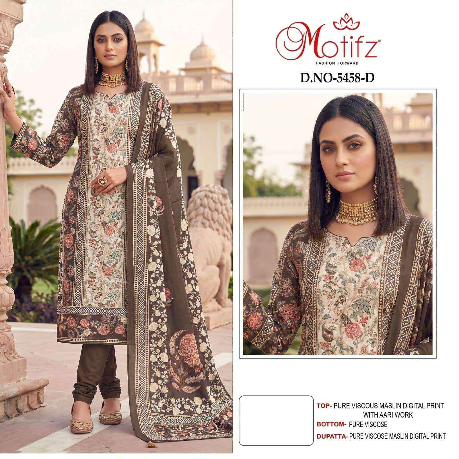 Motifz D 5458 Abcd Pure Viscose Muslin Pakistani Dress 4 Pcs Catalogue