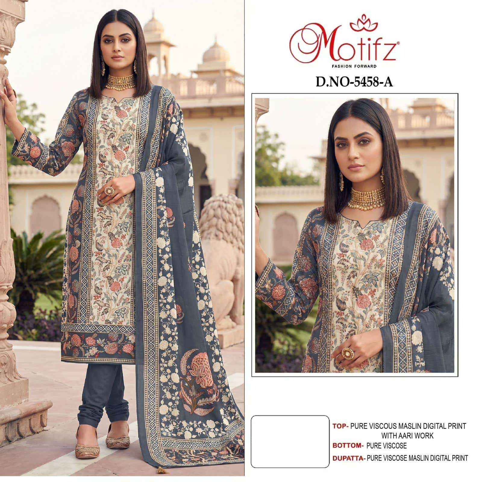 Motifz D 5458 Abcd Pure Viscose Muslin Pakistani Dress 4 Pcs Catalogue