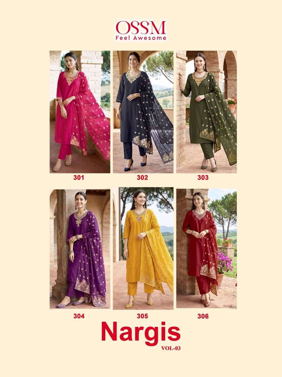 Ossm Nargis Vol 3 Premium Style Kurti Bottom Dupatta ( Set Of 6 Pcs )