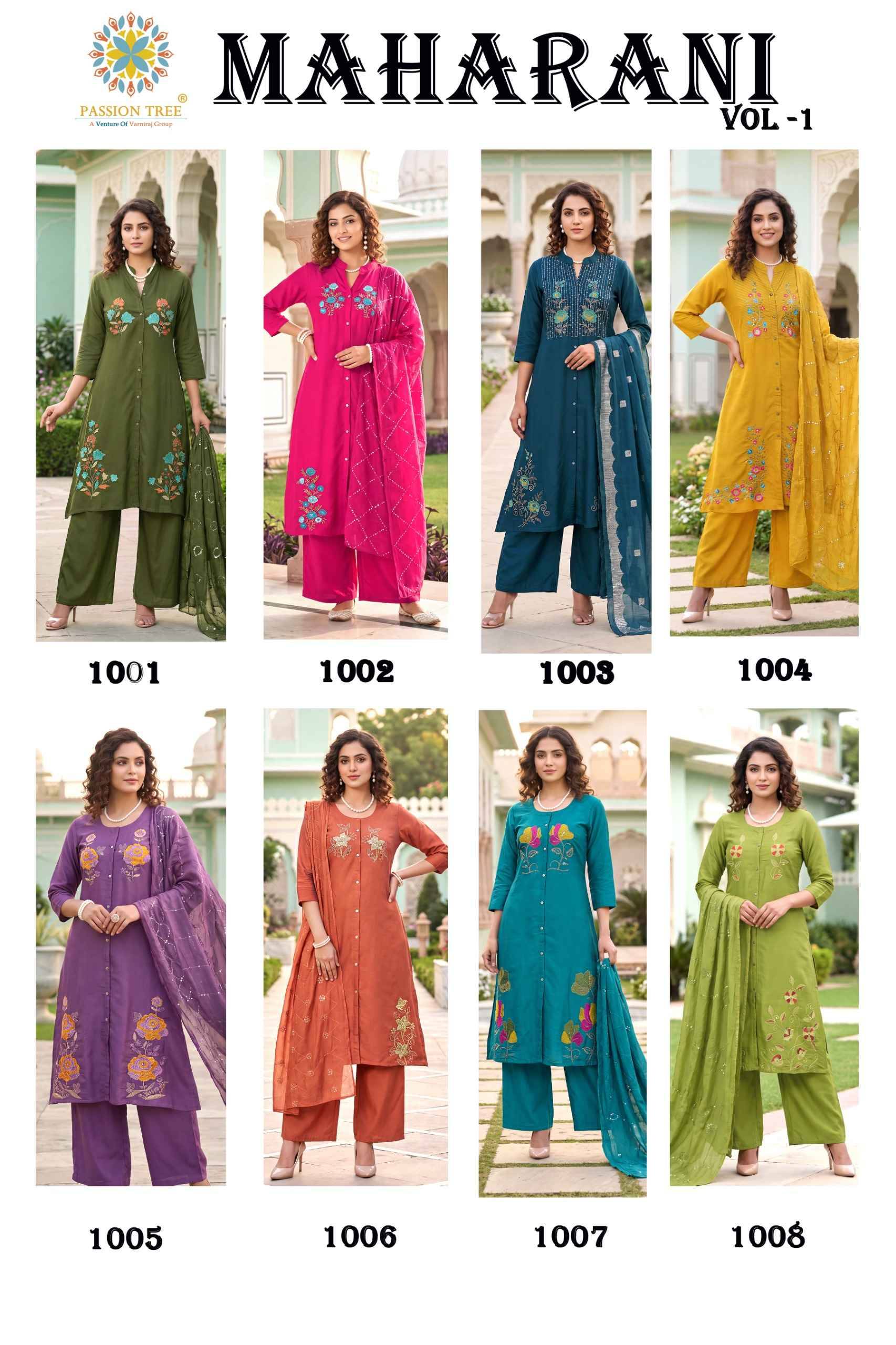 Passion Tree Maharani Vol 1 Roman Silk Kurti Combo 8 pcs Catalog 