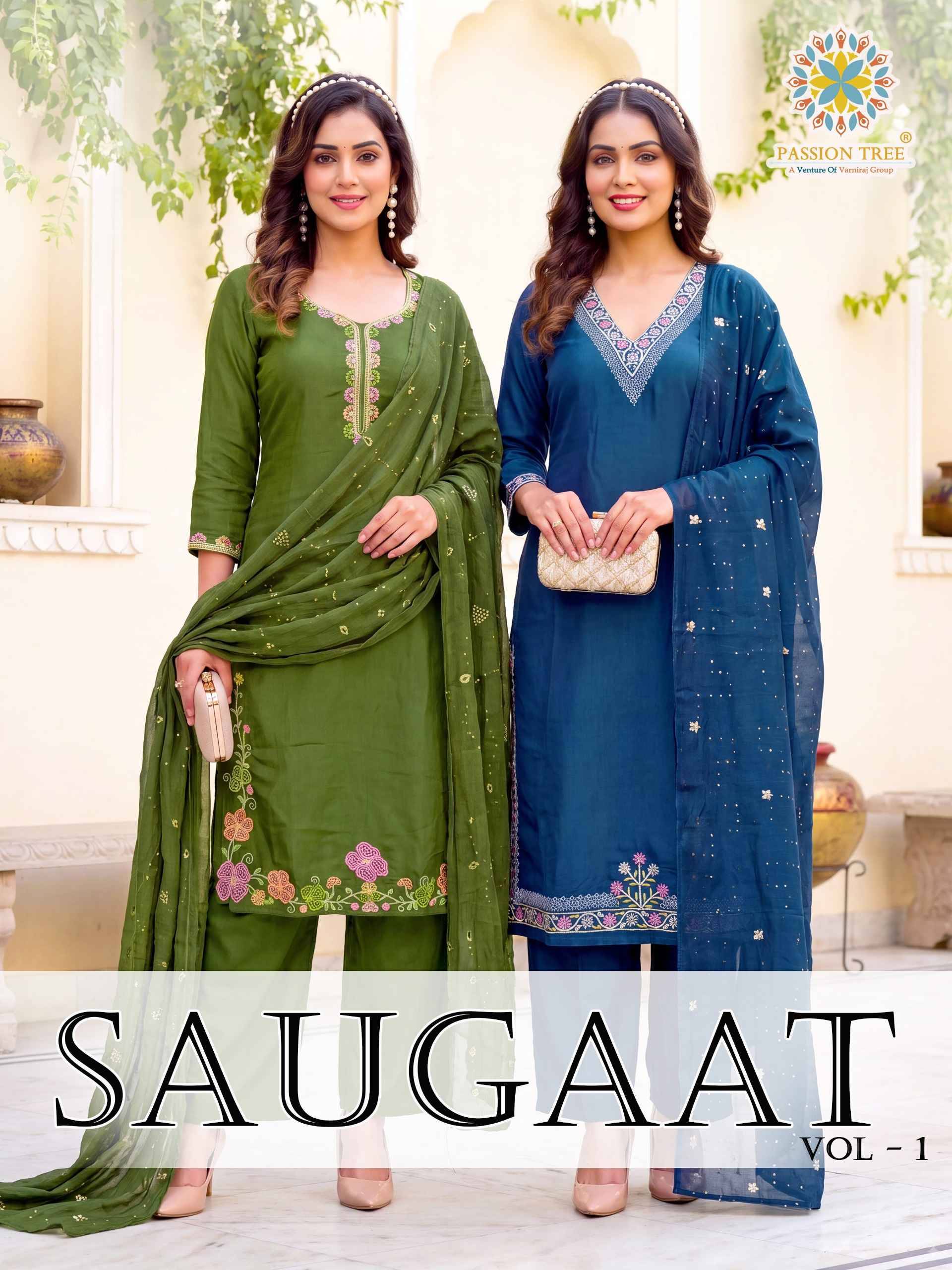 Passion Tree Saugaat Vol 1 Mal Chanderi Kurti Combo 8 pcs Catalog