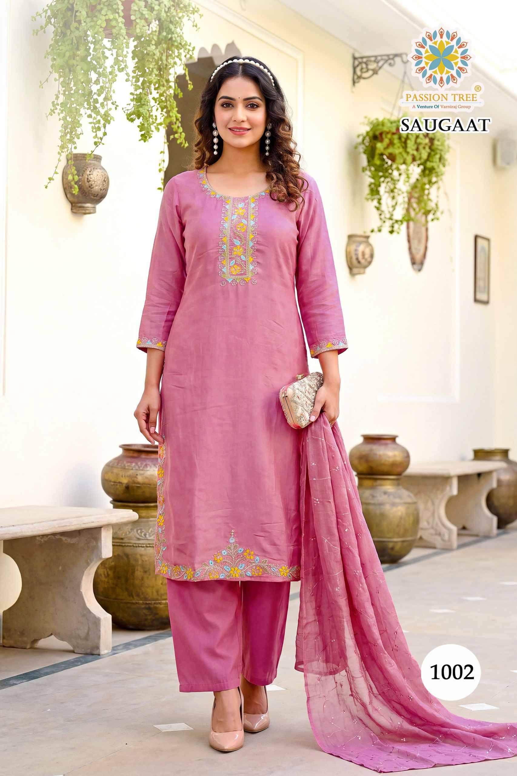 Passion Tree Saugaat Vol 1 Mal Chanderi Kurti Combo 8 pcs Catalog