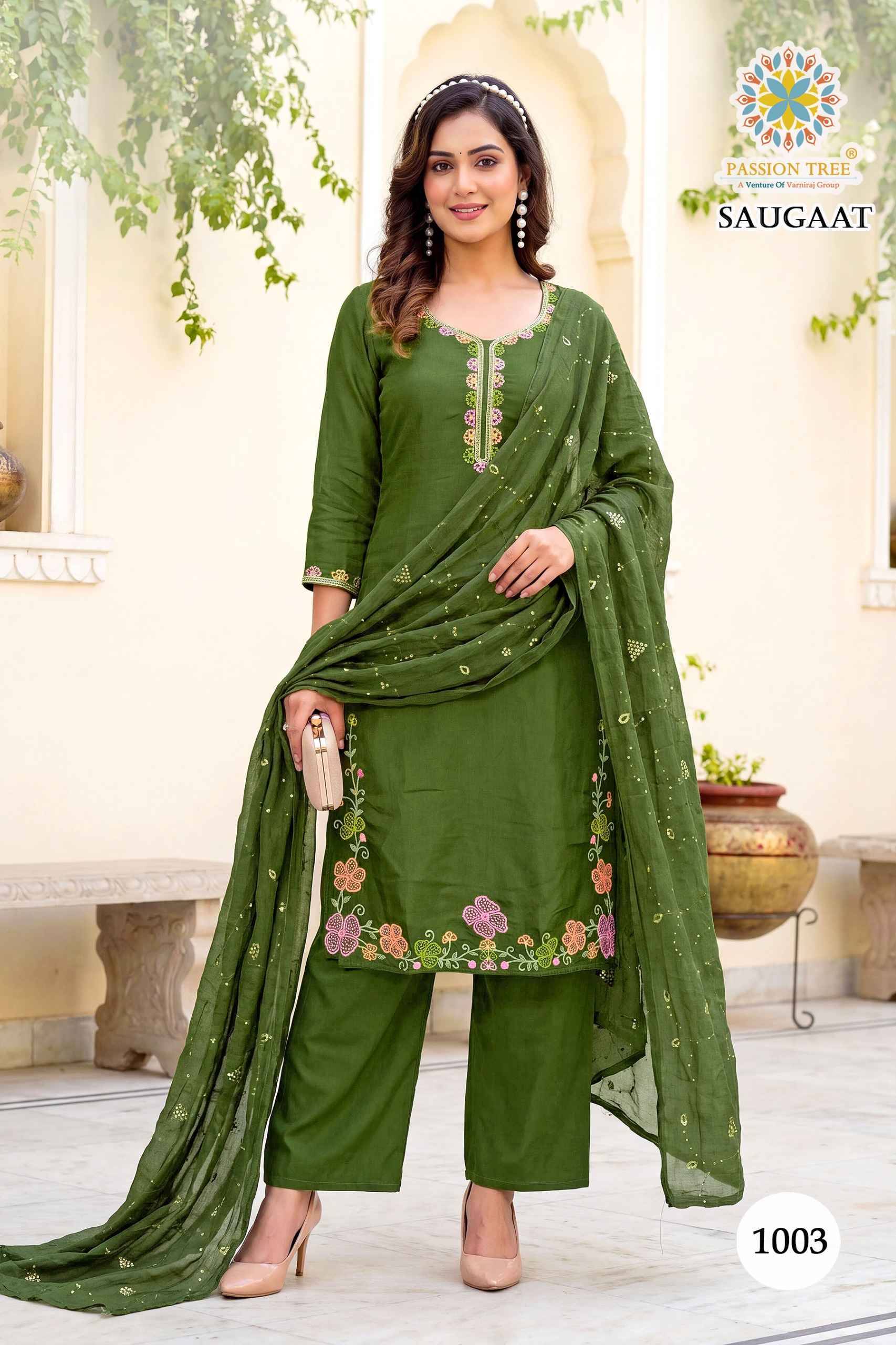 Passion Tree Saugaat Vol 1 Mal Chanderi Kurti Combo 8 pcs Catalog