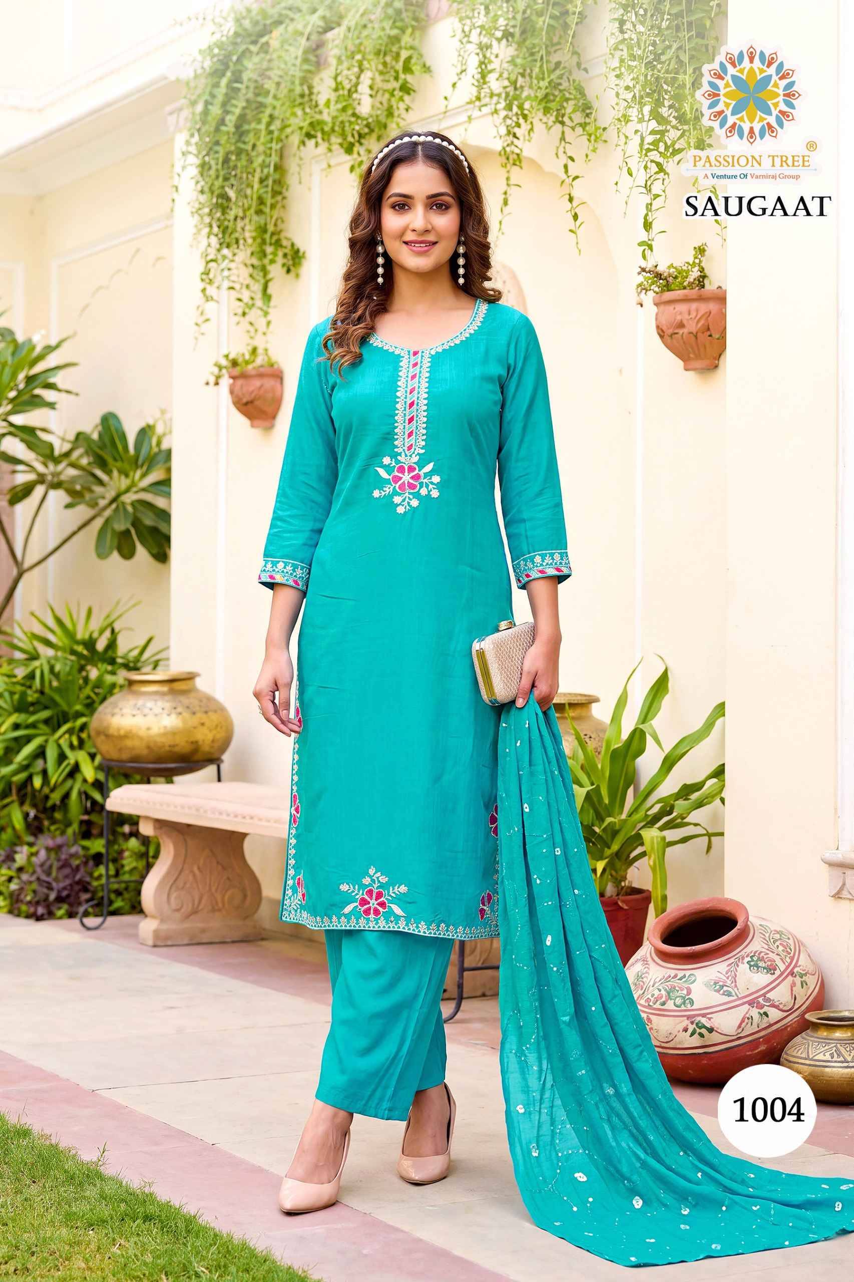 Passion Tree Saugaat Vol 1 Mal Chanderi Kurti Combo 8 pcs Catalog
