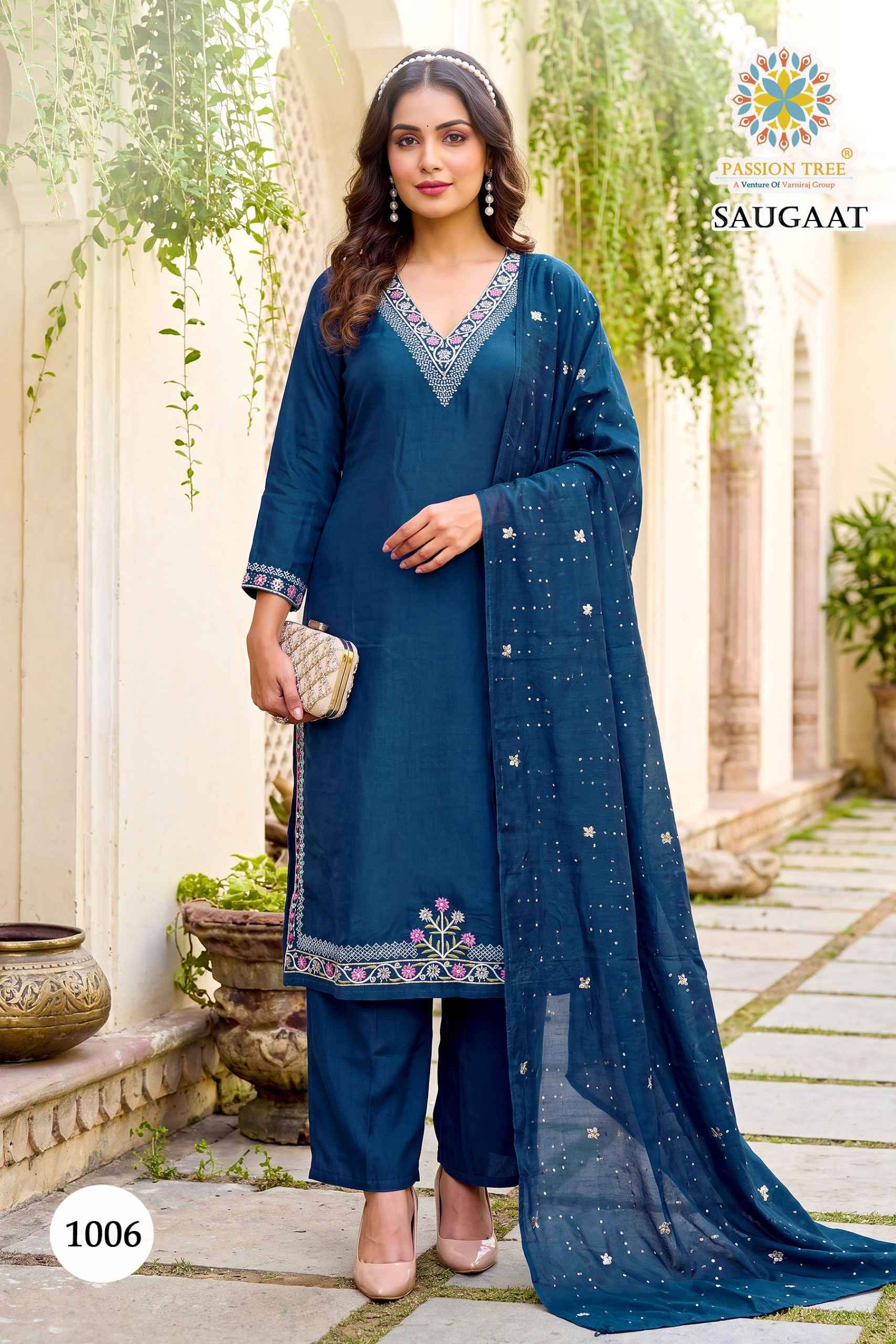 Passion Tree Saugaat Vol 1 Mal Chanderi Kurti Combo 8 pcs Catalog