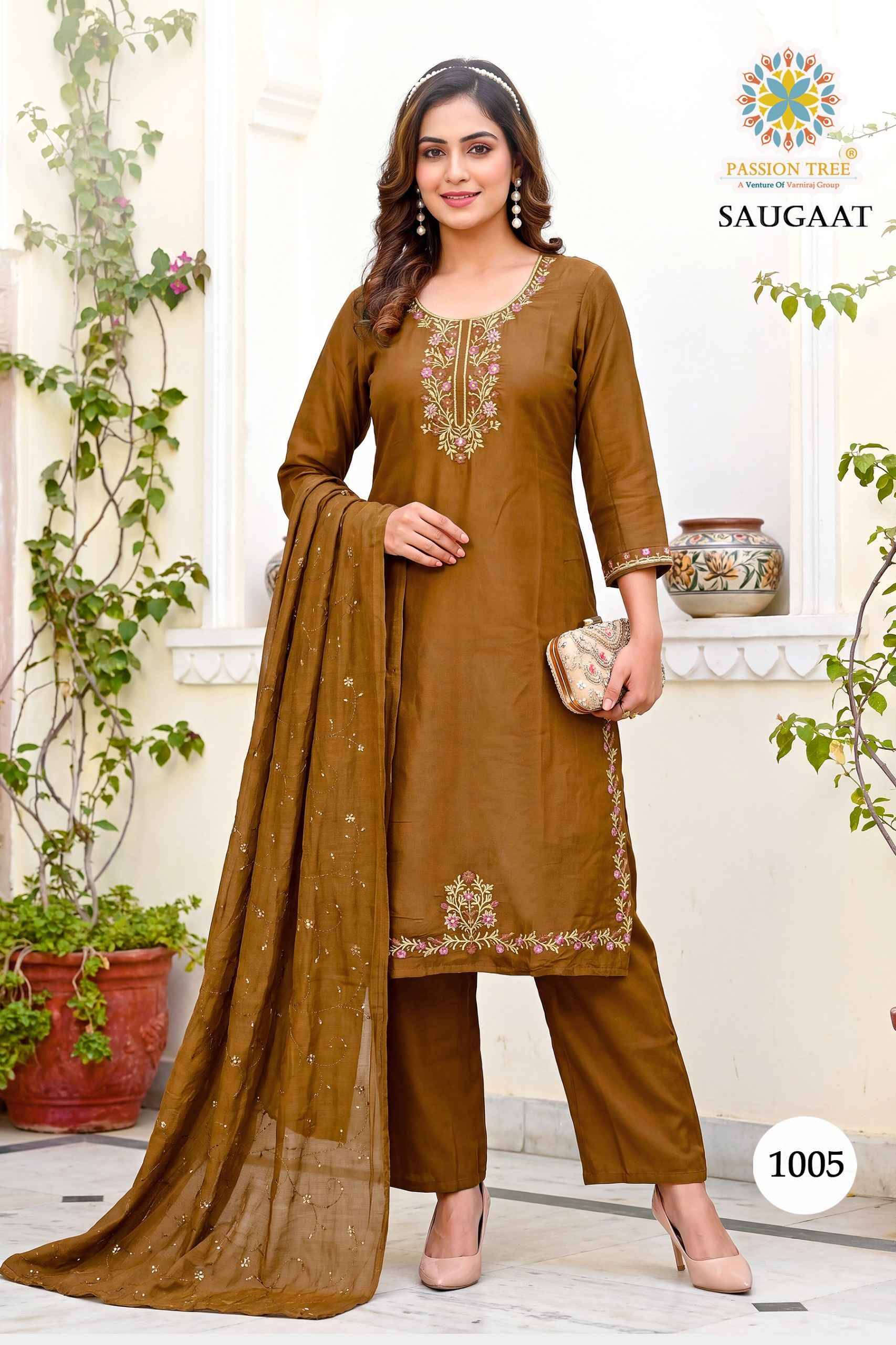 Passion Tree Saugaat Vol 1 Mal Chanderi Kurti Combo 8 pcs Catalog