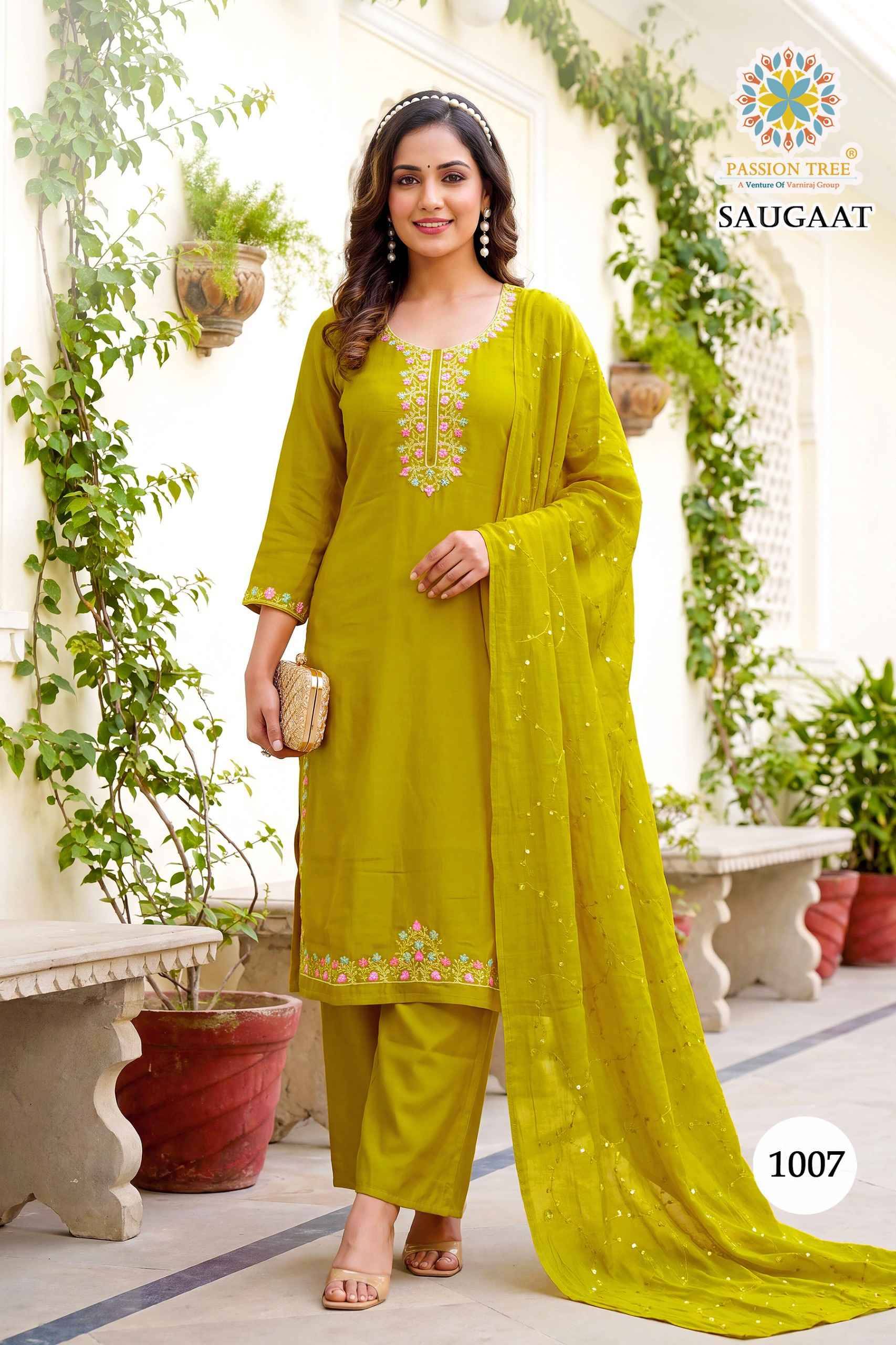 Passion Tree Saugaat Vol 1 Mal Chanderi Kurti Combo 8 pcs Catalog
