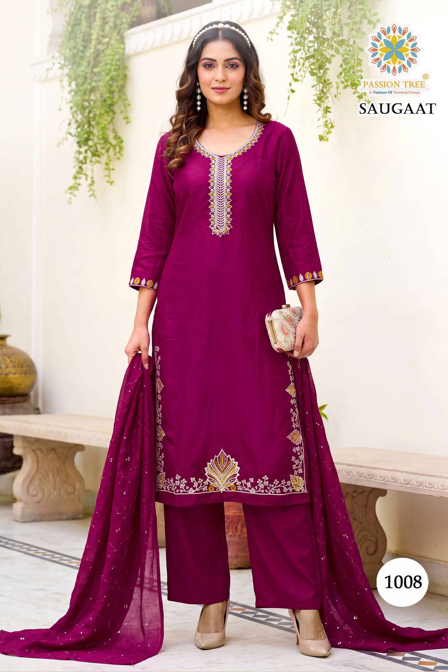 Passion Tree Saugaat Vol 1 Mal Chanderi Kurti Combo 8 pcs Catalog