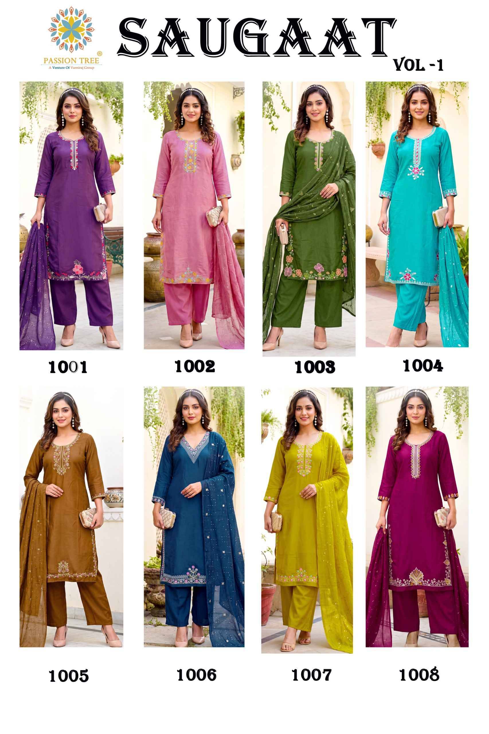 Passion Tree Saugaat Vol 1 Mal Chanderi Kurti Combo 8 pcs Catalog
