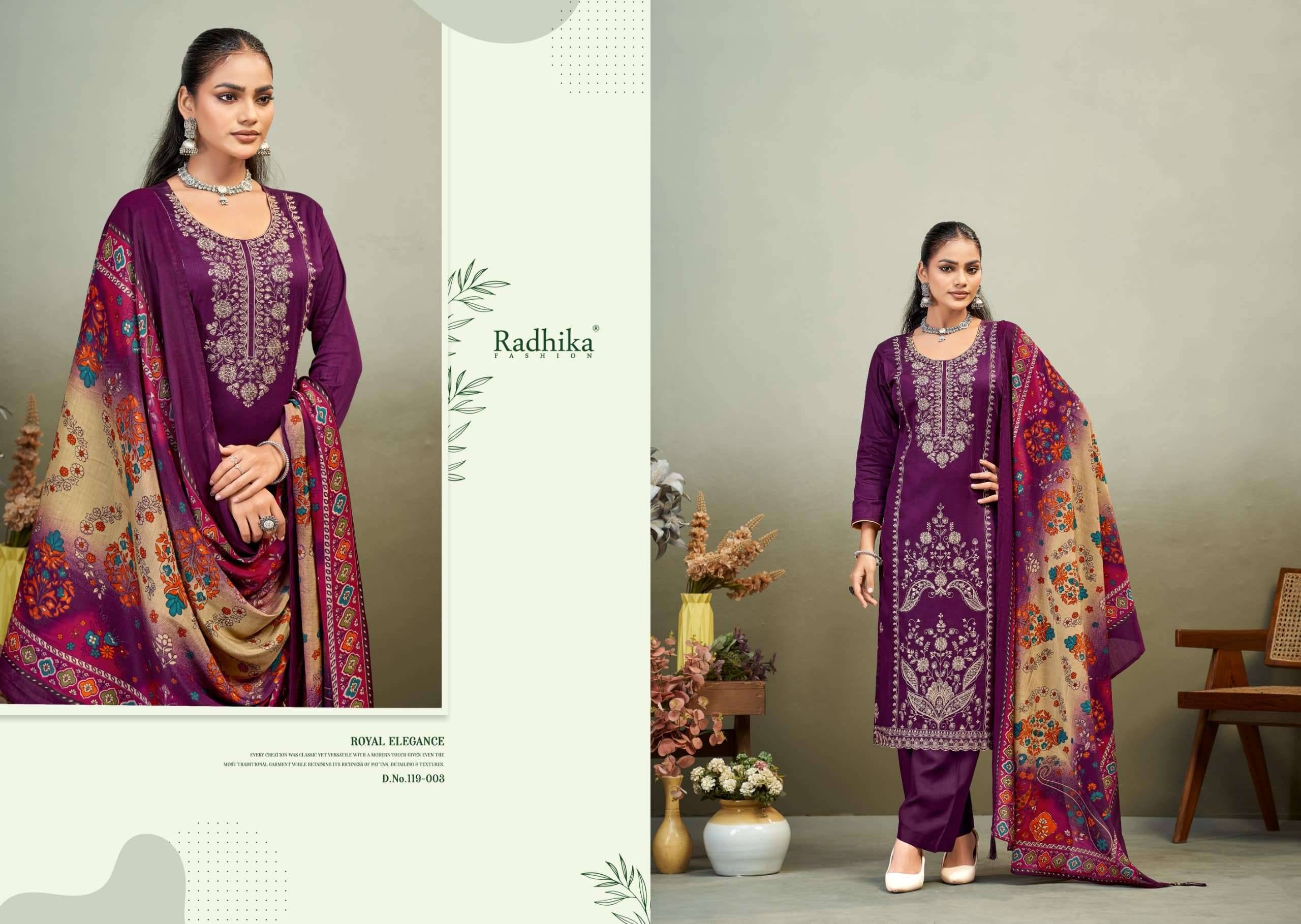 Radhika Azara Zaira Vol 1 Pure Zam Dress Material 6 Pcs Catalog | Surat Textile Market