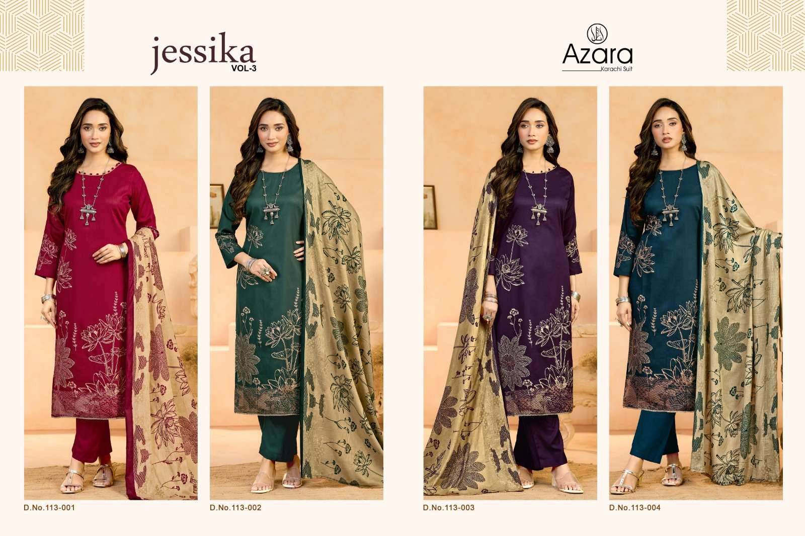 RADHIKA FASHION AZARA JESSIKA 3 JAM COTTON DRESS MATERIAL 4 PCS CATALOGUE