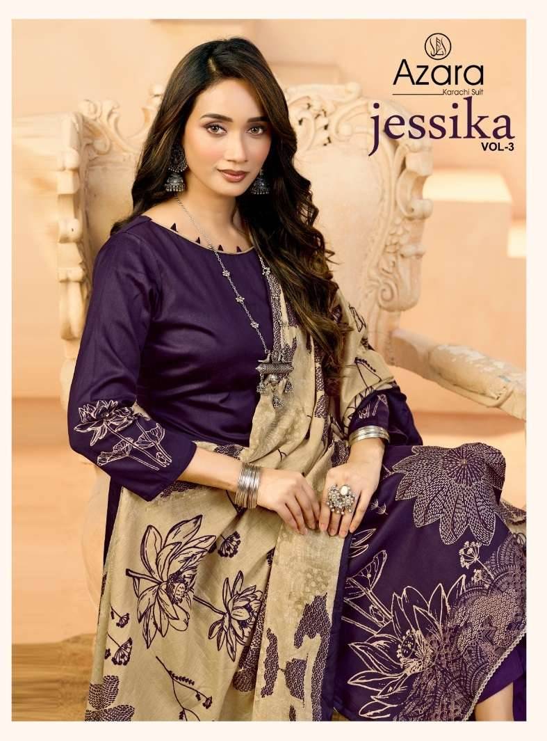 RADHIKA FASHION AZARA JESSIKA 3 JAM COTTON DRESS MATERIAL 4 PCS CATALOGUE