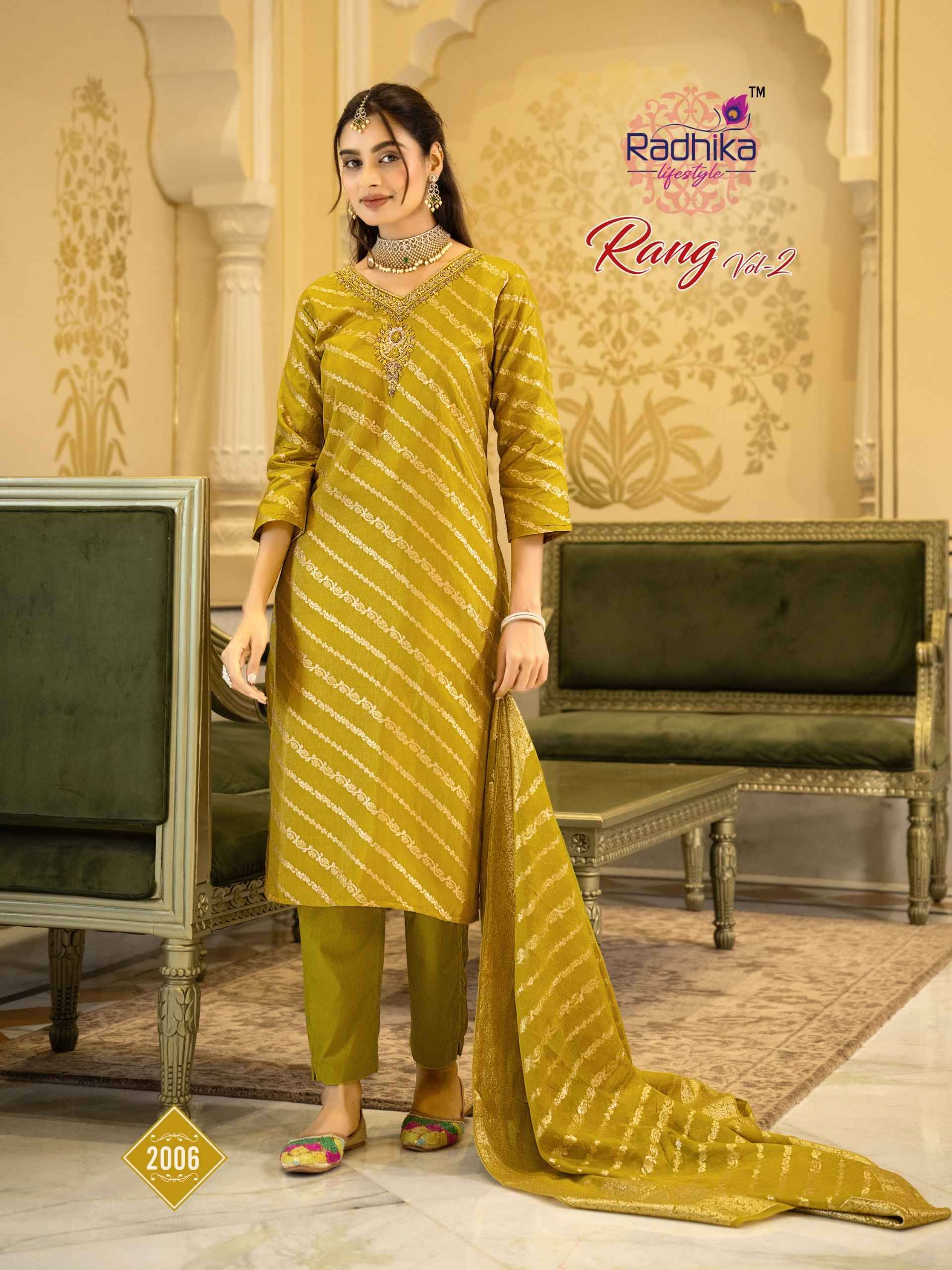 Radhika Lifestyle Rang Vol 2 Dola Silk Jacquard Kurtis  6 pcs Catalog