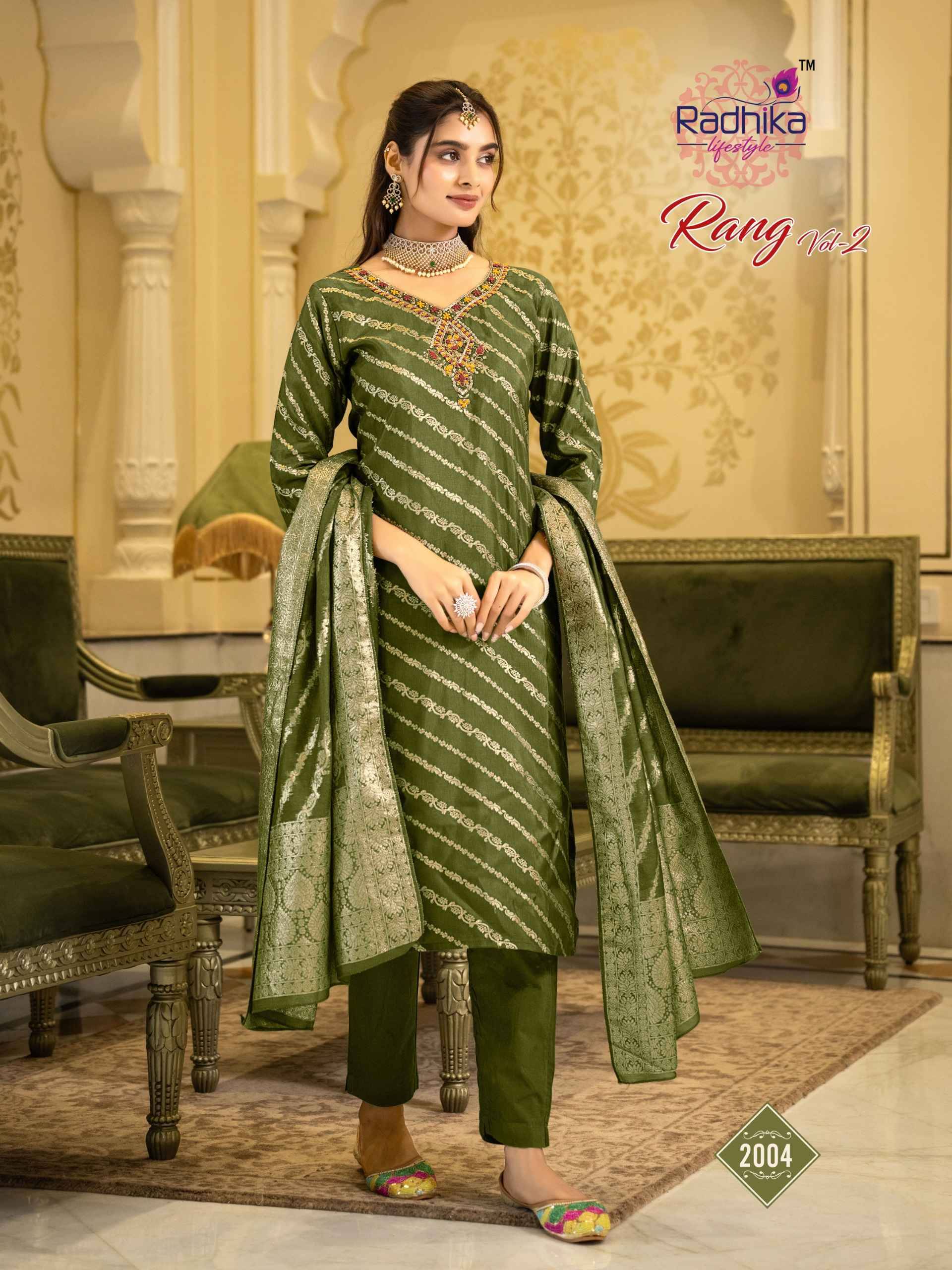 Radhika Lifestyle Rang Vol 2 Dola Silk Jacquard Kurtis  6 pcs Catalog