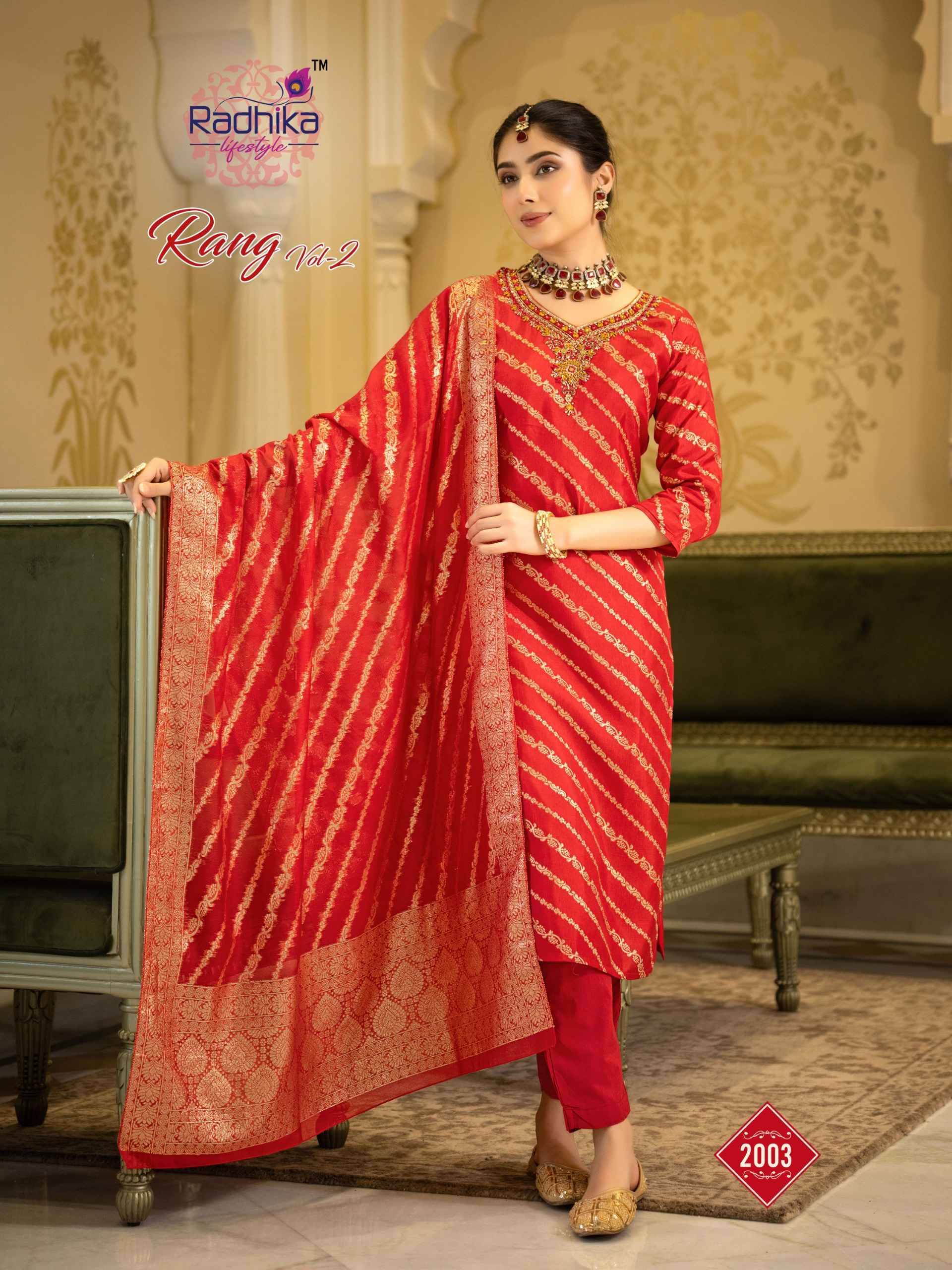 Radhika Lifestyle Rang Vol 2 Dola Silk Jacquard Kurtis  6 pcs Catalog