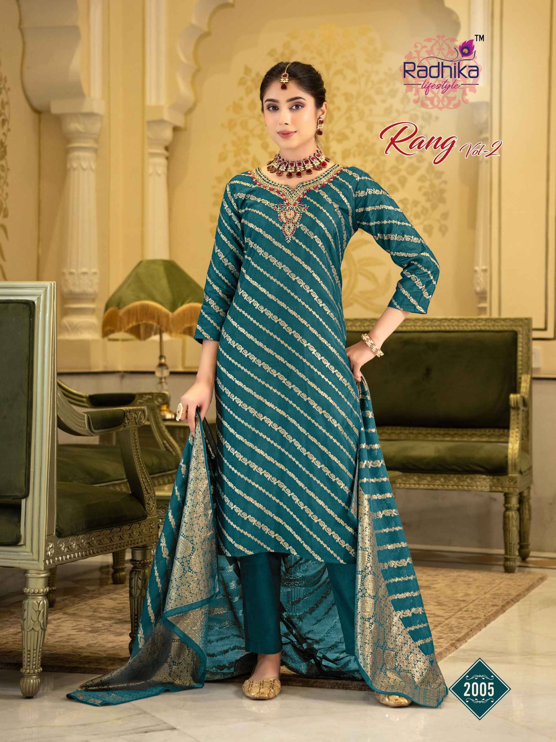 Radhika Lifestyle Rang Vol 2 Dola Silk Jacquard Kurtis  6 pcs Catalog