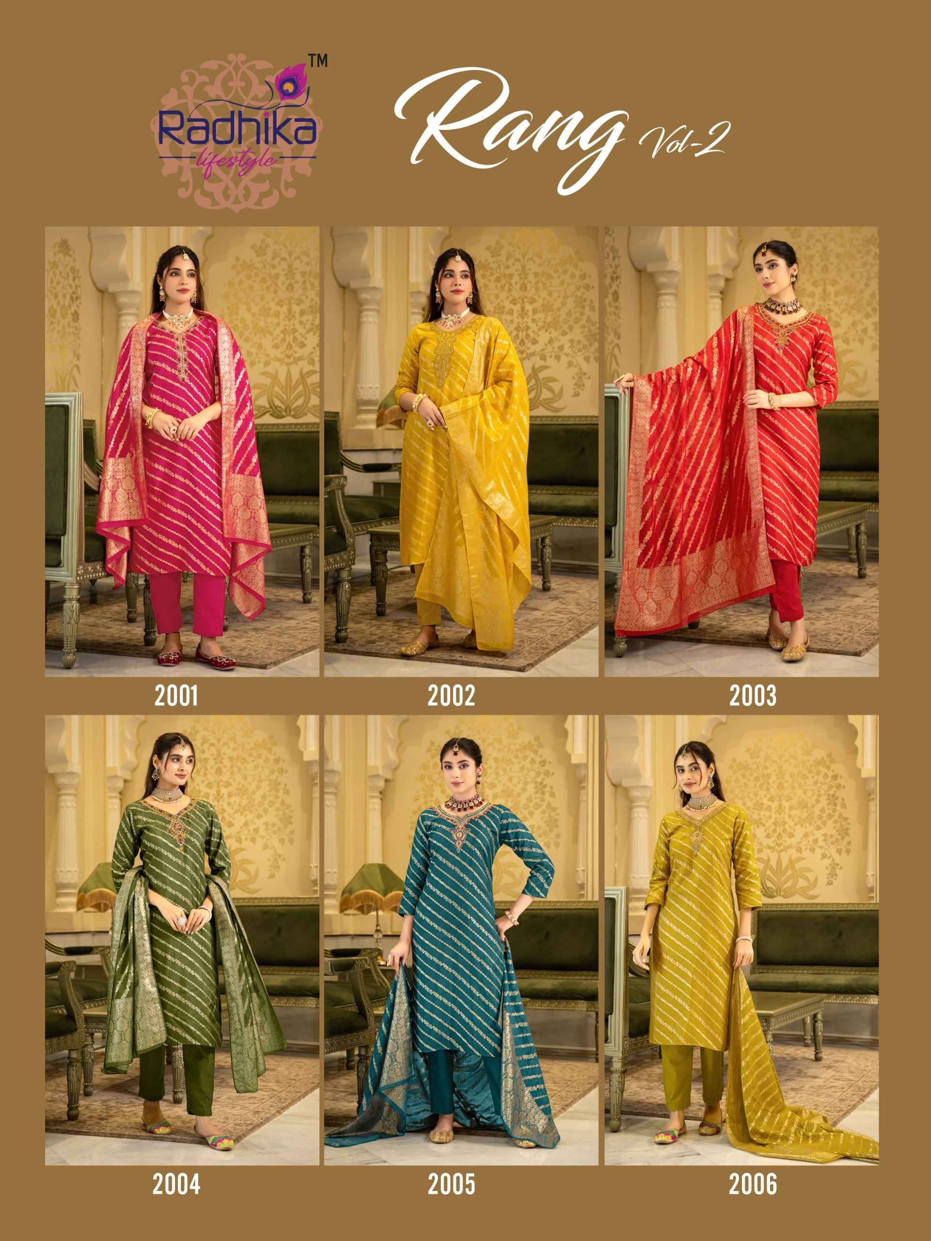 Radhika Lifestyle Rang Vol 2 Dola Silk Jacquard Kurtis  6 pcs Catalog
