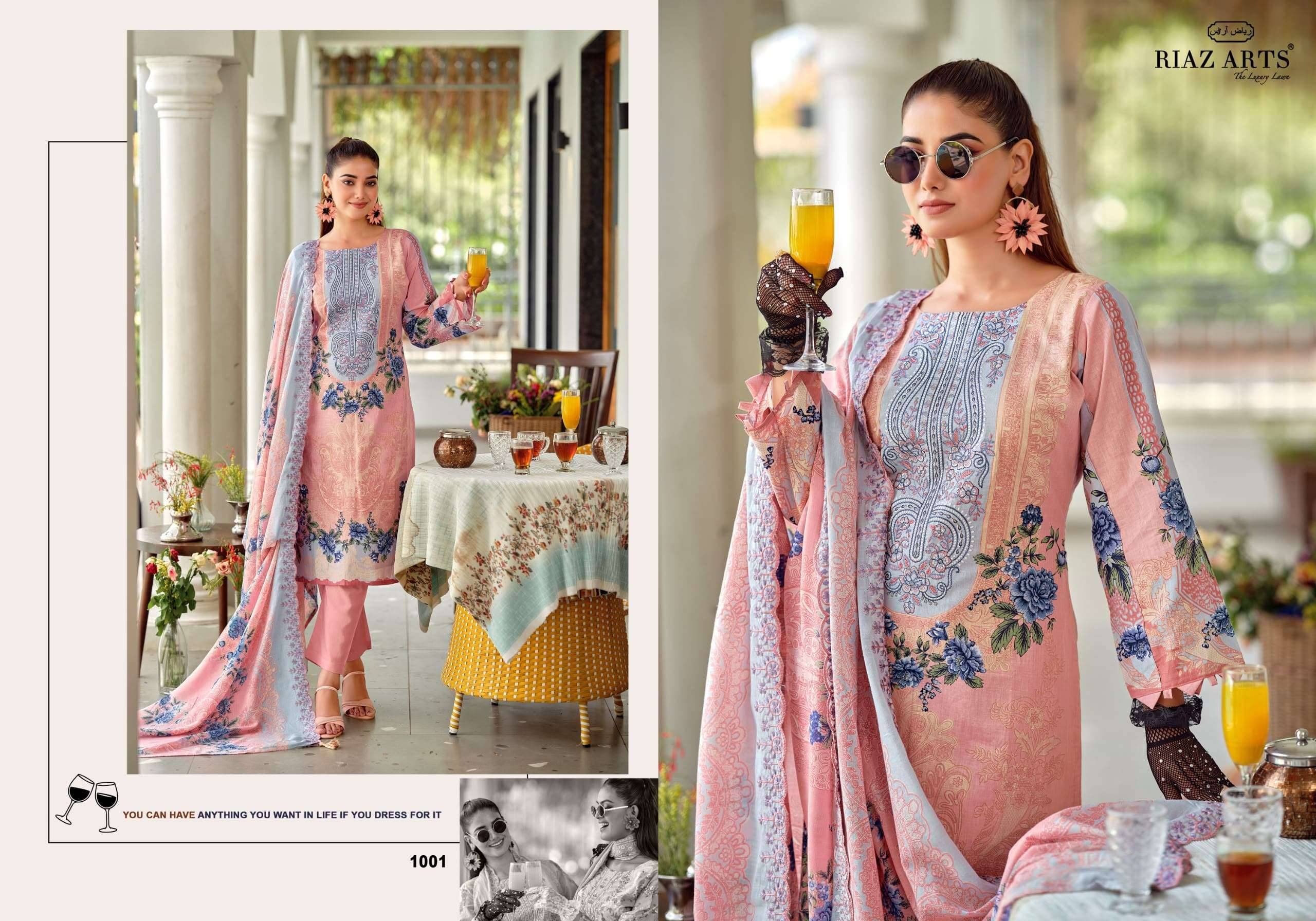 Riaz Arts Bin Saeed Premium Lawn Cotton Dress Material 8 Pcs Catalog