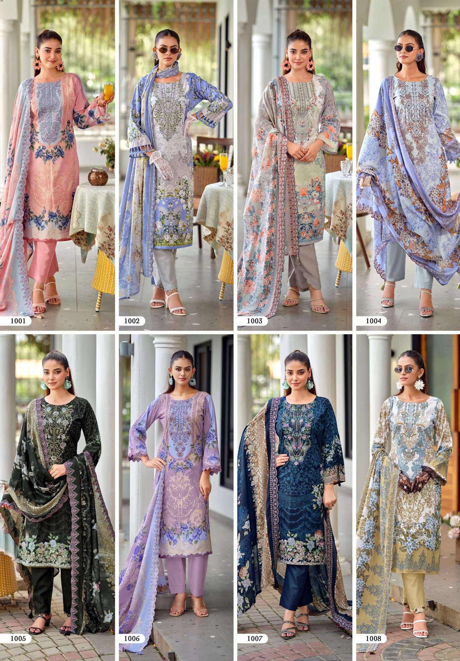 Riaz Arts Bin Saeed Premium Lawn Cotton Dress Material 8 Pcs Catalog