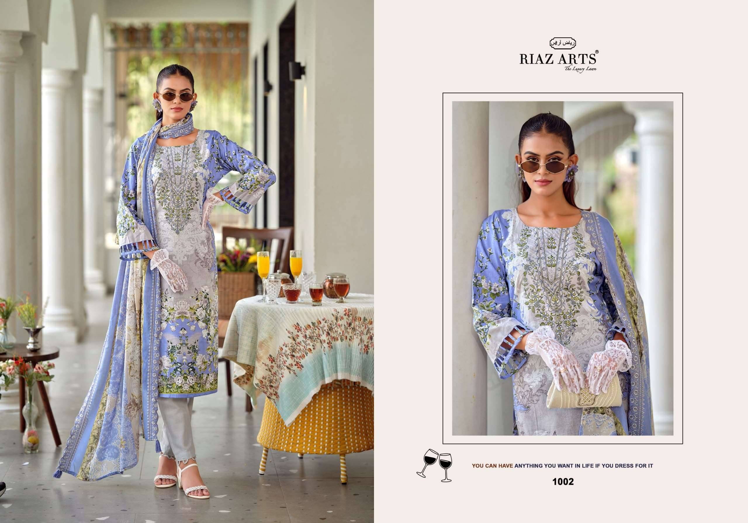 Riaz Arts Bin Saeed Premium Lawn Cotton Dress Material 8 Pcs Catalog