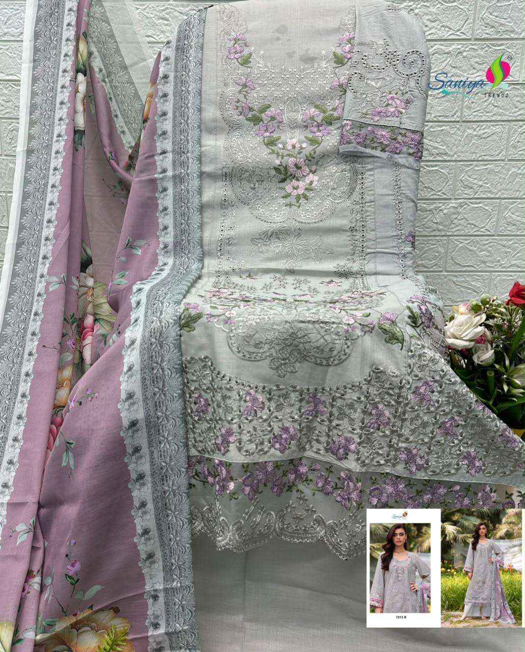 Saniya Trendz 7213 Cotton Chikankari Work Pakistani Suit 4 Pcs Set