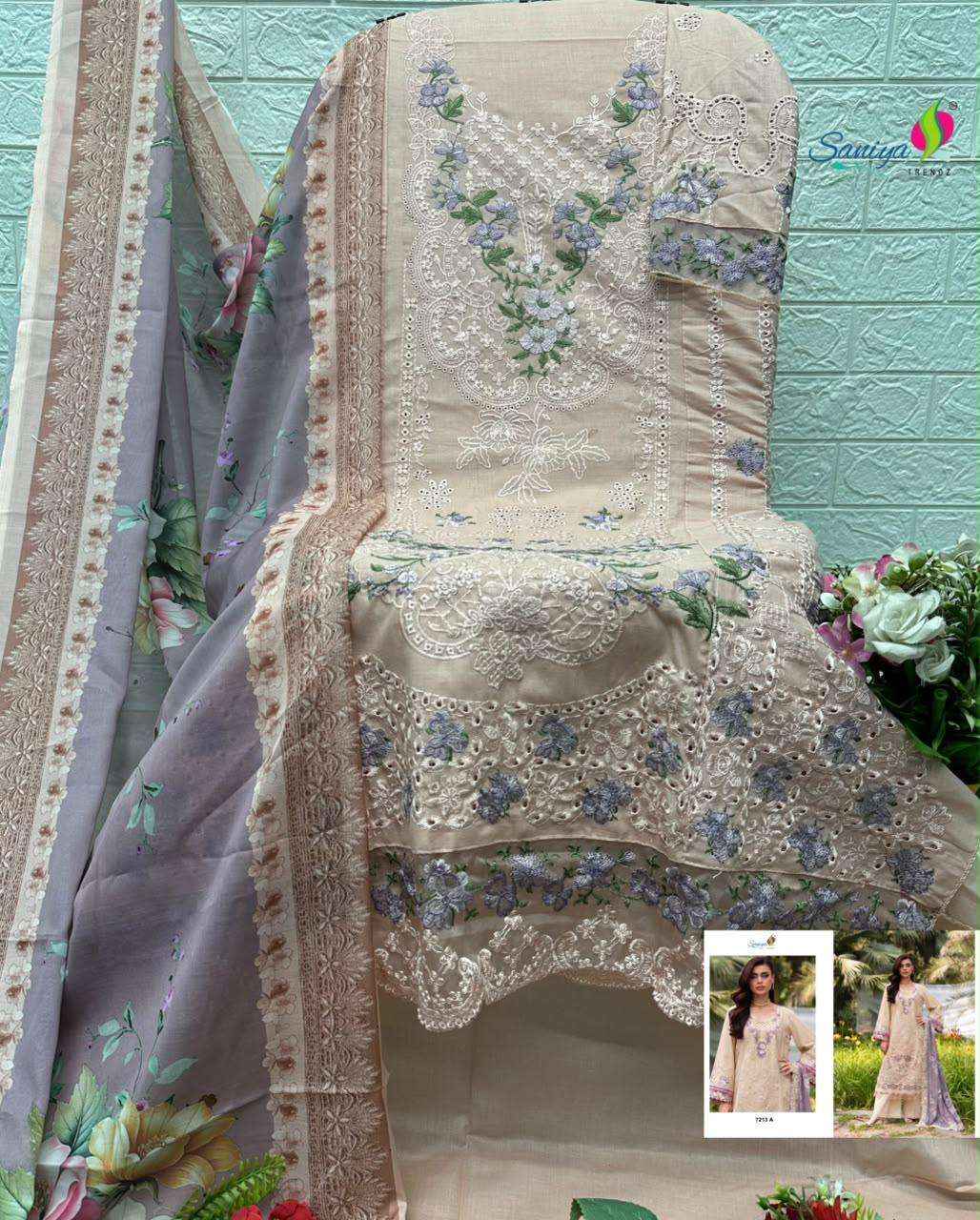 Saniya Trendz 7213 Cotton Chikankari Work Pakistani Suit 4 Pcs Set