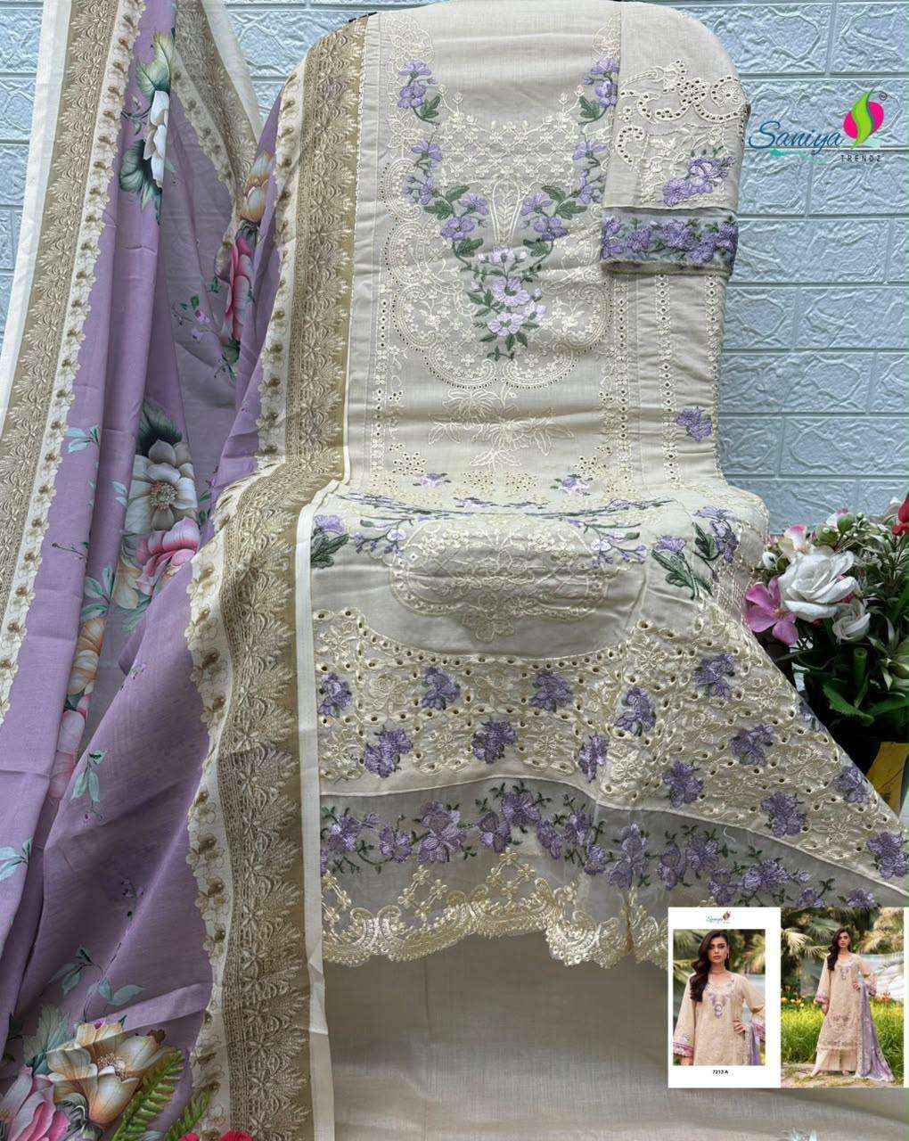 Saniya Trendz 7213 Cotton Chikankari Work Pakistani Suit 4 Pcs Set